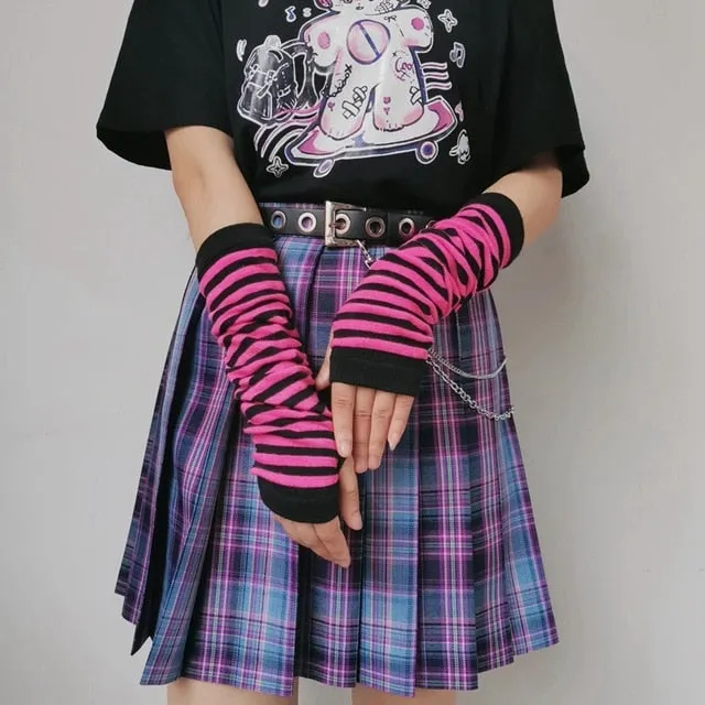 Harajuku Kawaii Fashion Striped Arm Warmers