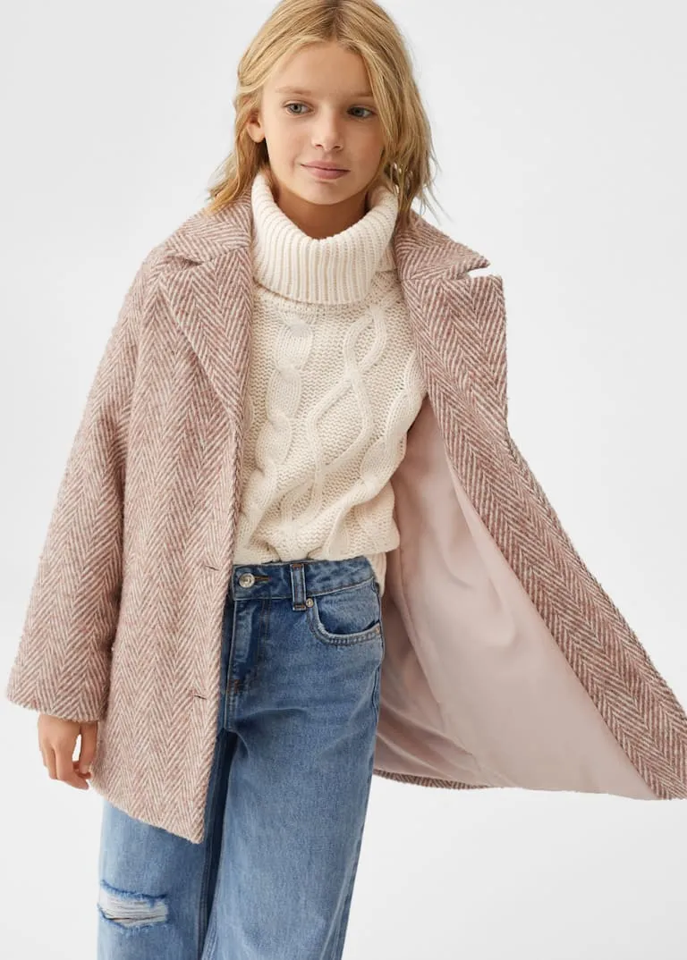 Herringboned fabric coat