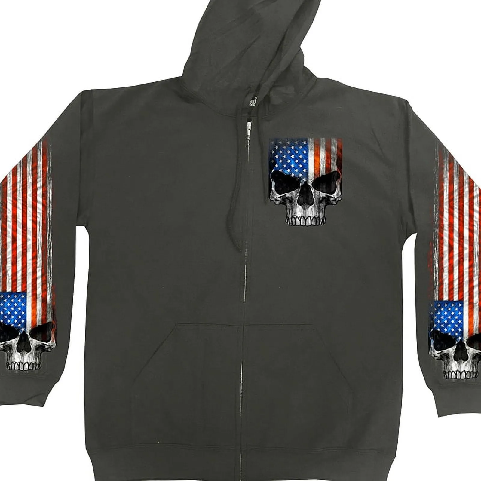 Hot Leathers GMZ4489 Men’s Patriotic Skull Charcoal Zip Up Hoodie