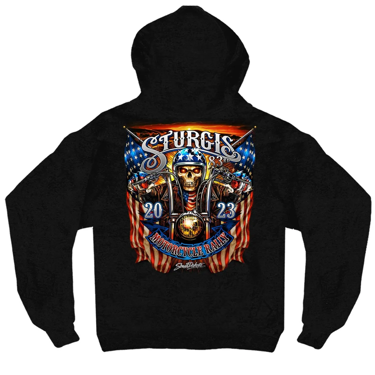 Hot Leathers SPB4067 Men's Black 2023 Sturgis # 1 American Double Sided Print Hoodie