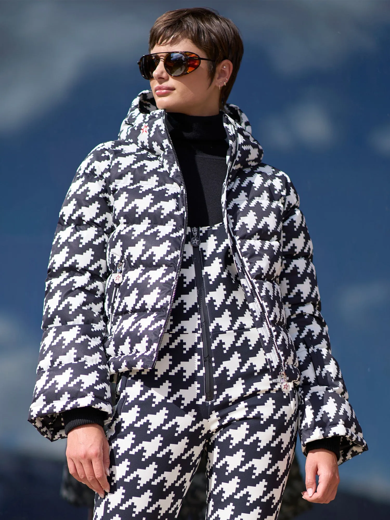 Houndstooth Polar Flare Down Ski Jacket