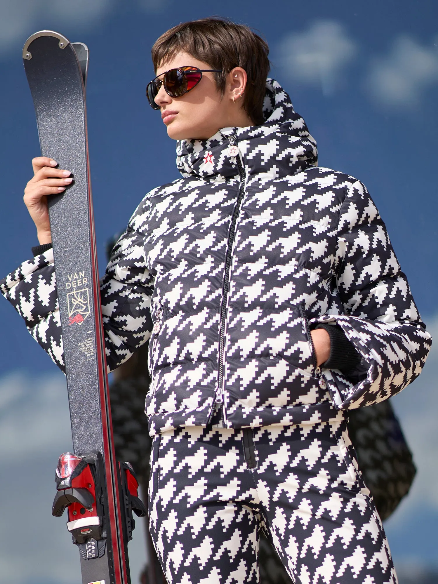 Houndstooth Polar Flare Down Ski Jacket