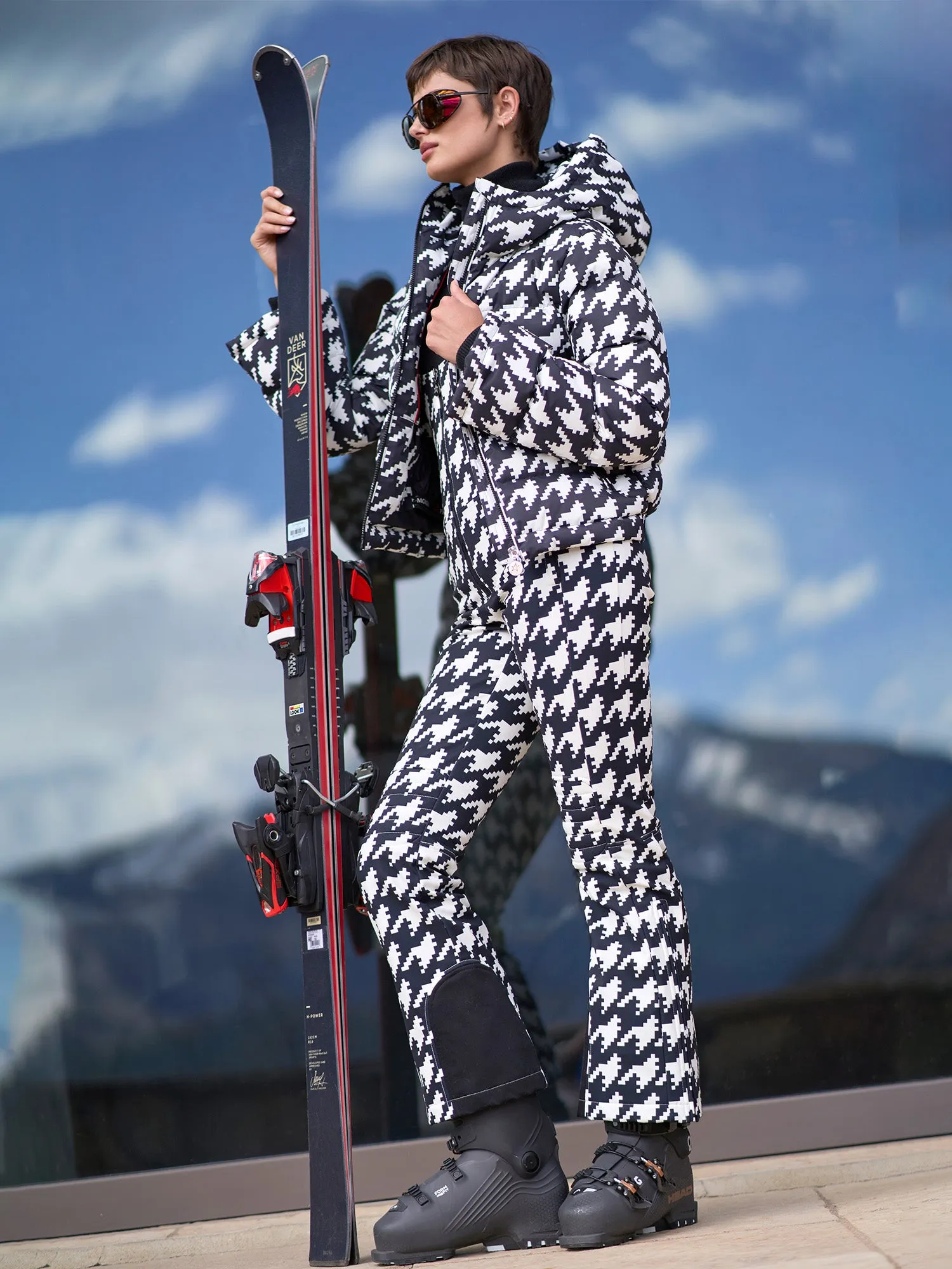 Houndstooth Polar Flare Down Ski Jacket