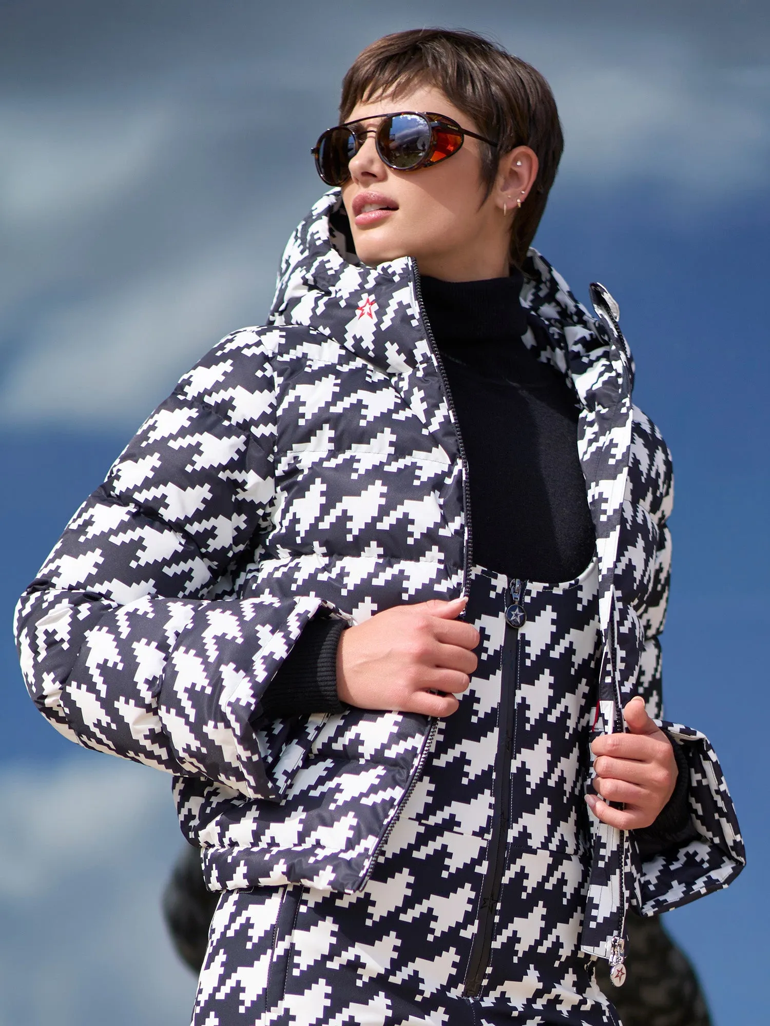 Houndstooth Polar Flare Down Ski Jacket