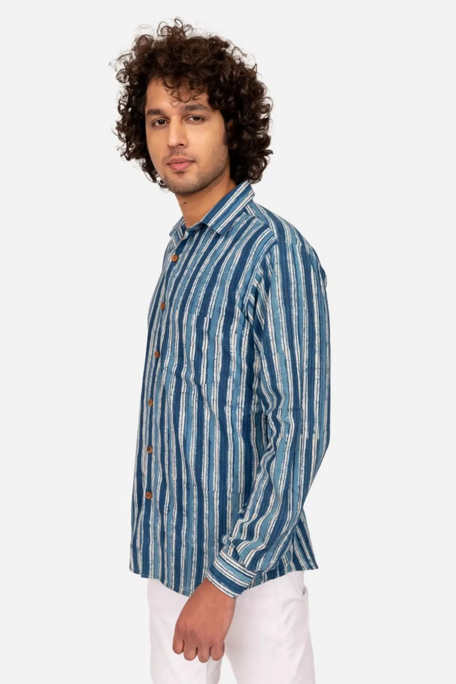 INDIGO DABOO BLOCK PRINTED COTTON SHIRT