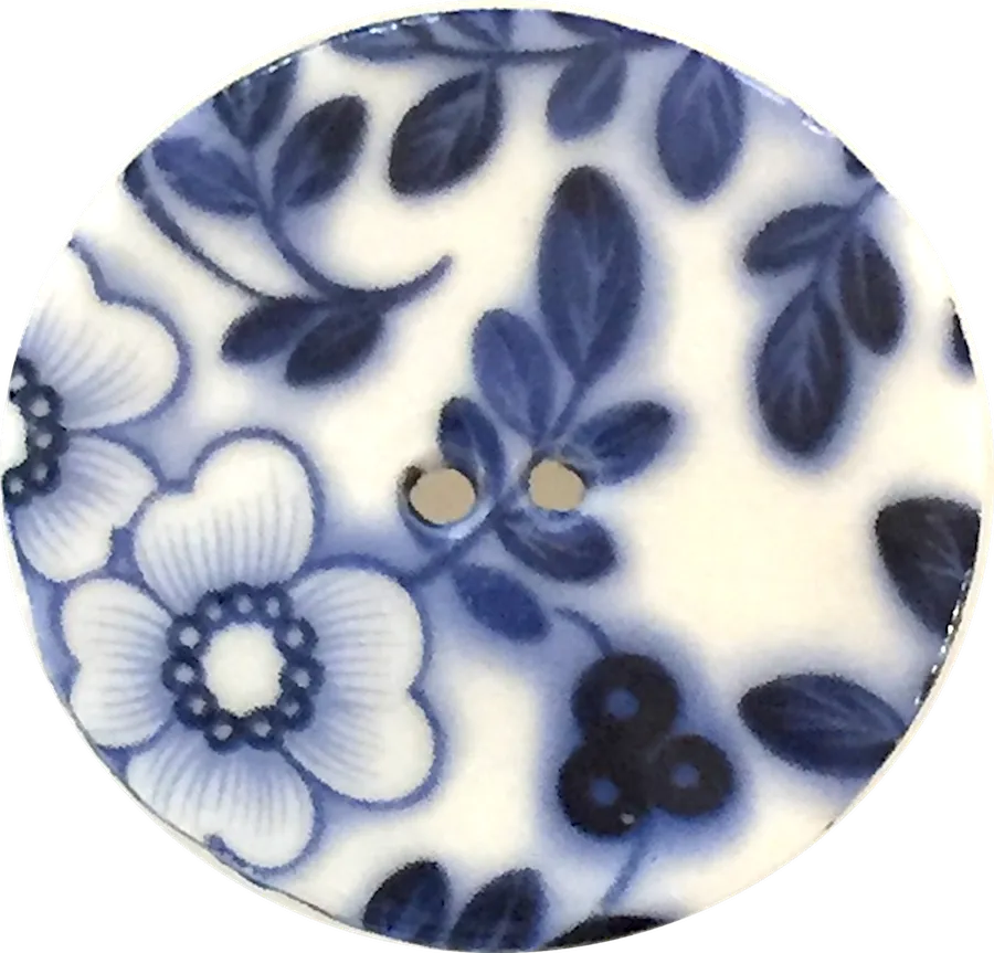 Indigo/White "Summer Night" Round Porcelain Button, 5/8", 7/8", 1-1/8" or 1-1/2"