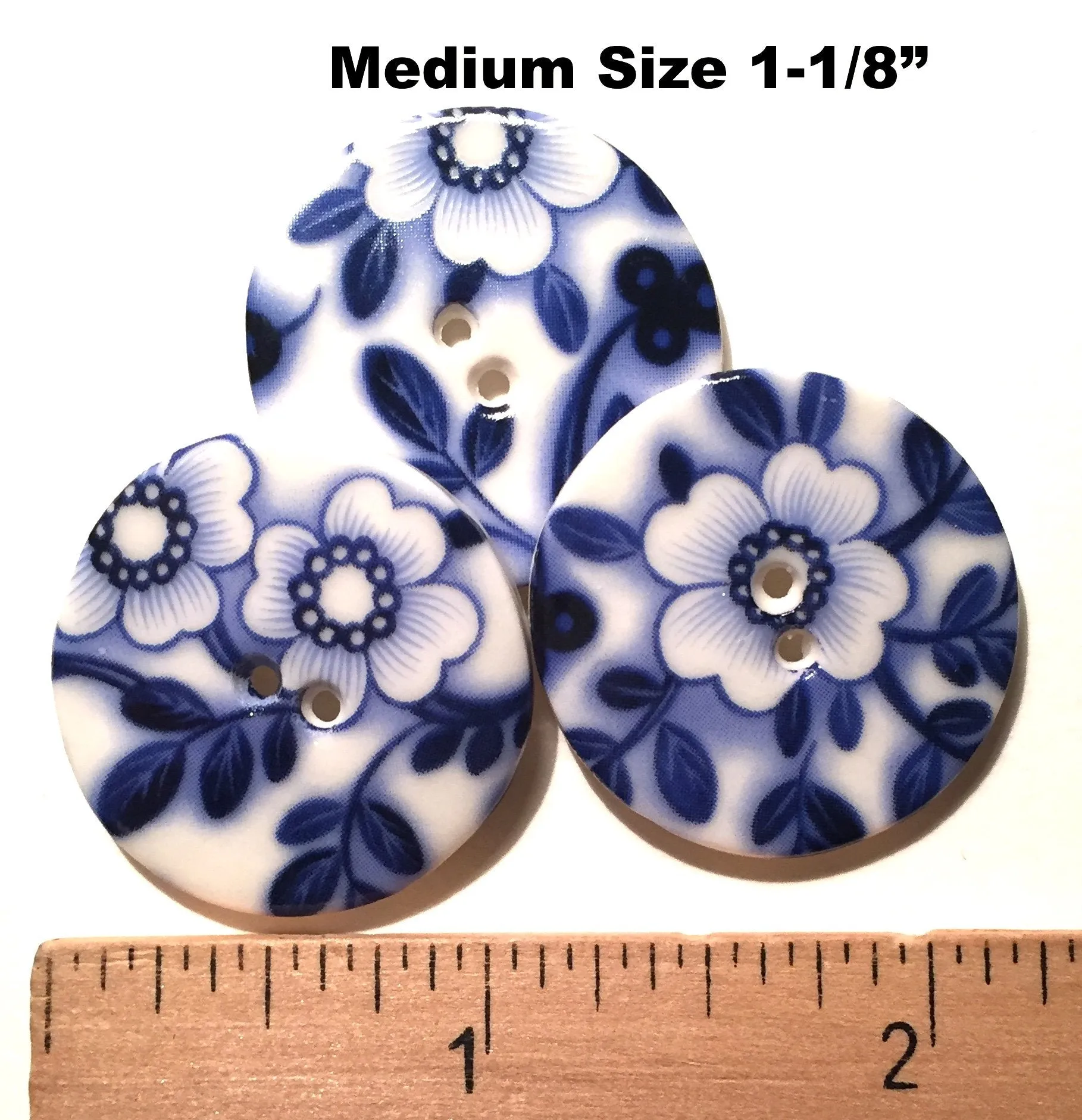 Indigo/White "Summer Night" Round Porcelain Button, 5/8", 7/8", 1-1/8" or 1-1/2"