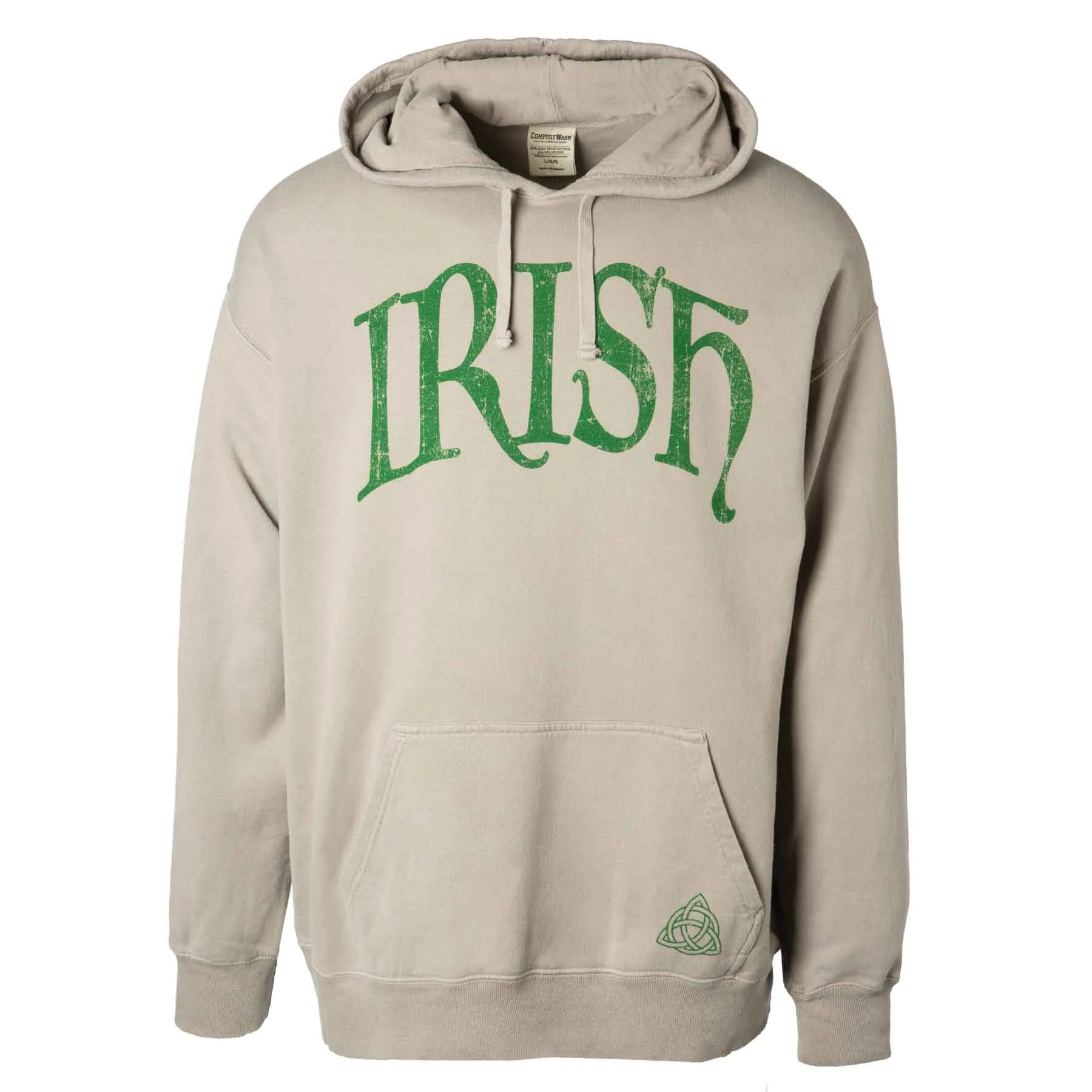 Irish Comfortwash Hoodie with Trinity on Pocket, Grey