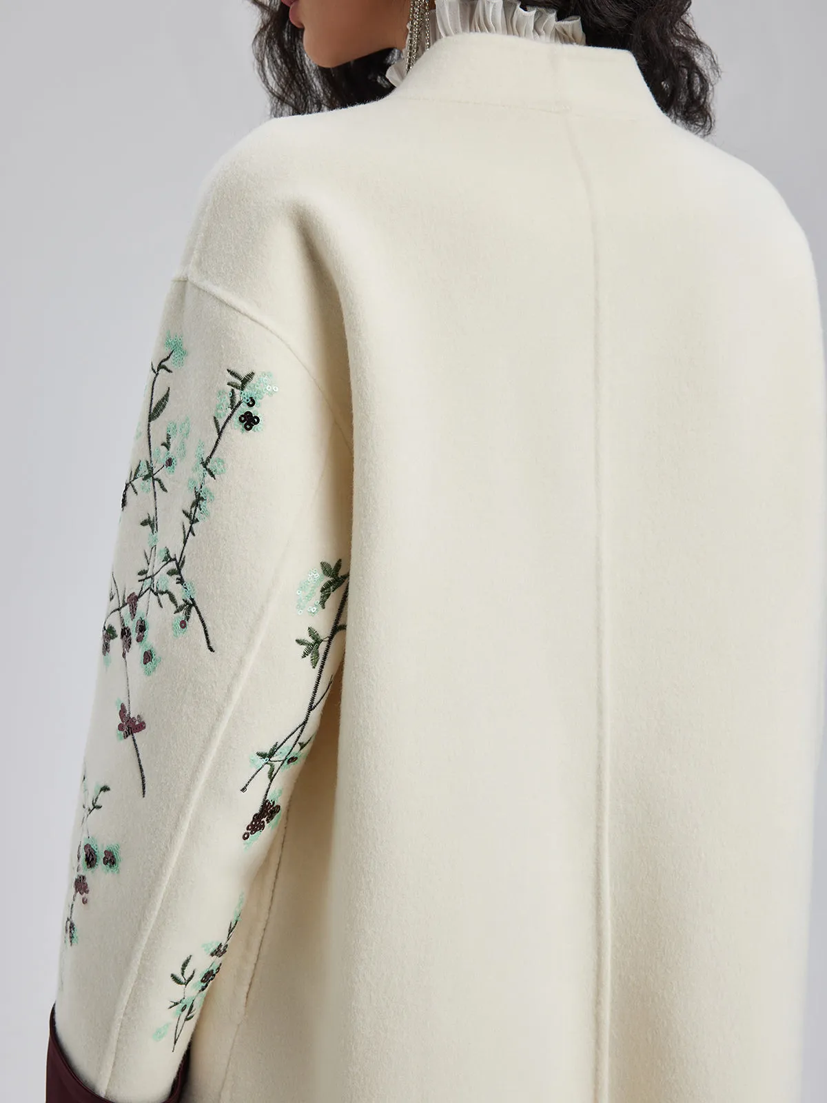 Italian Wool Embroidered Sequin Neo-Chinese Style Coat