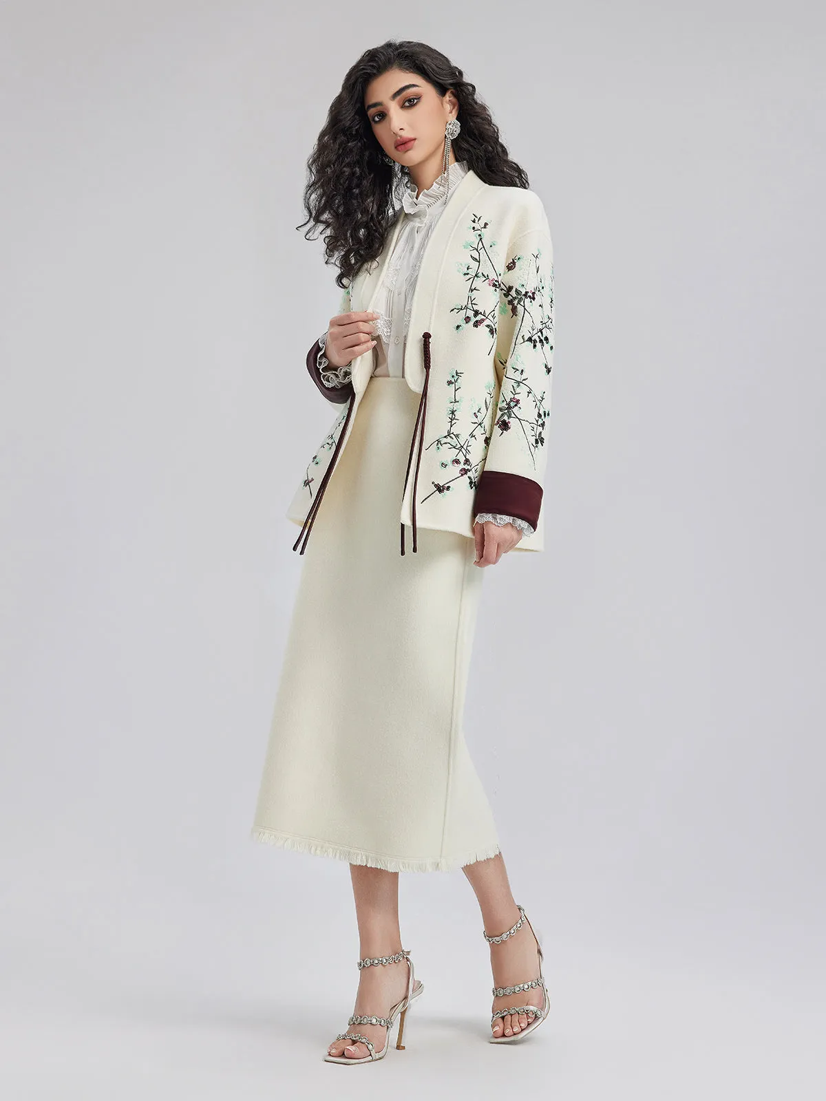 Italian Wool Embroidered Sequin Neo-Chinese Style Coat