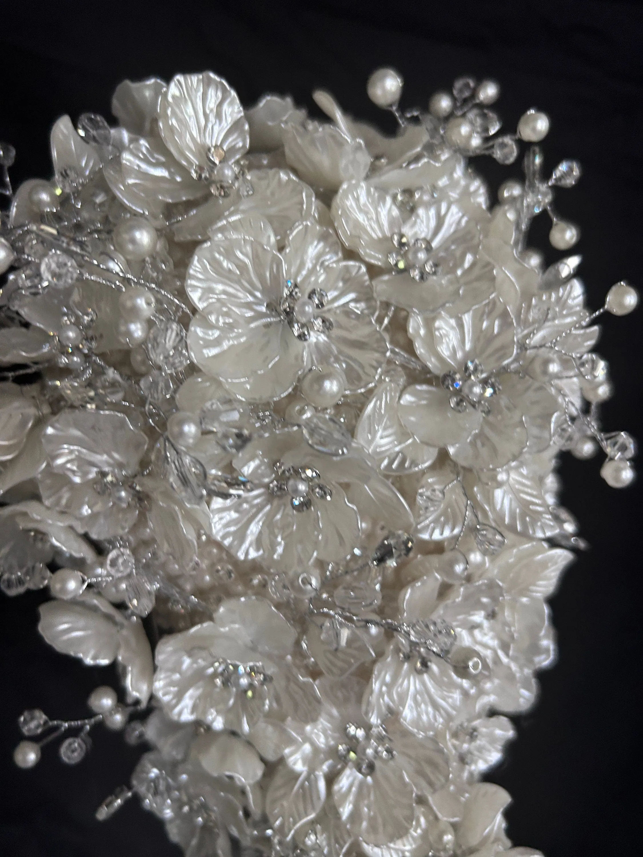 Ivory flower bouquet, rhinestone bridal flowers