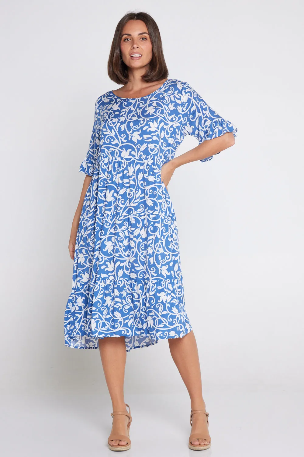 Jackson Dress - Blue/Floral Flourish