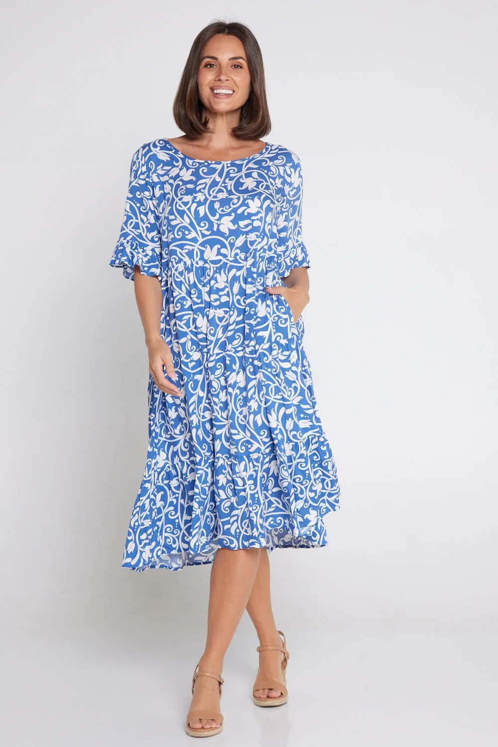 Jackson Dress - Blue/Floral Flourish