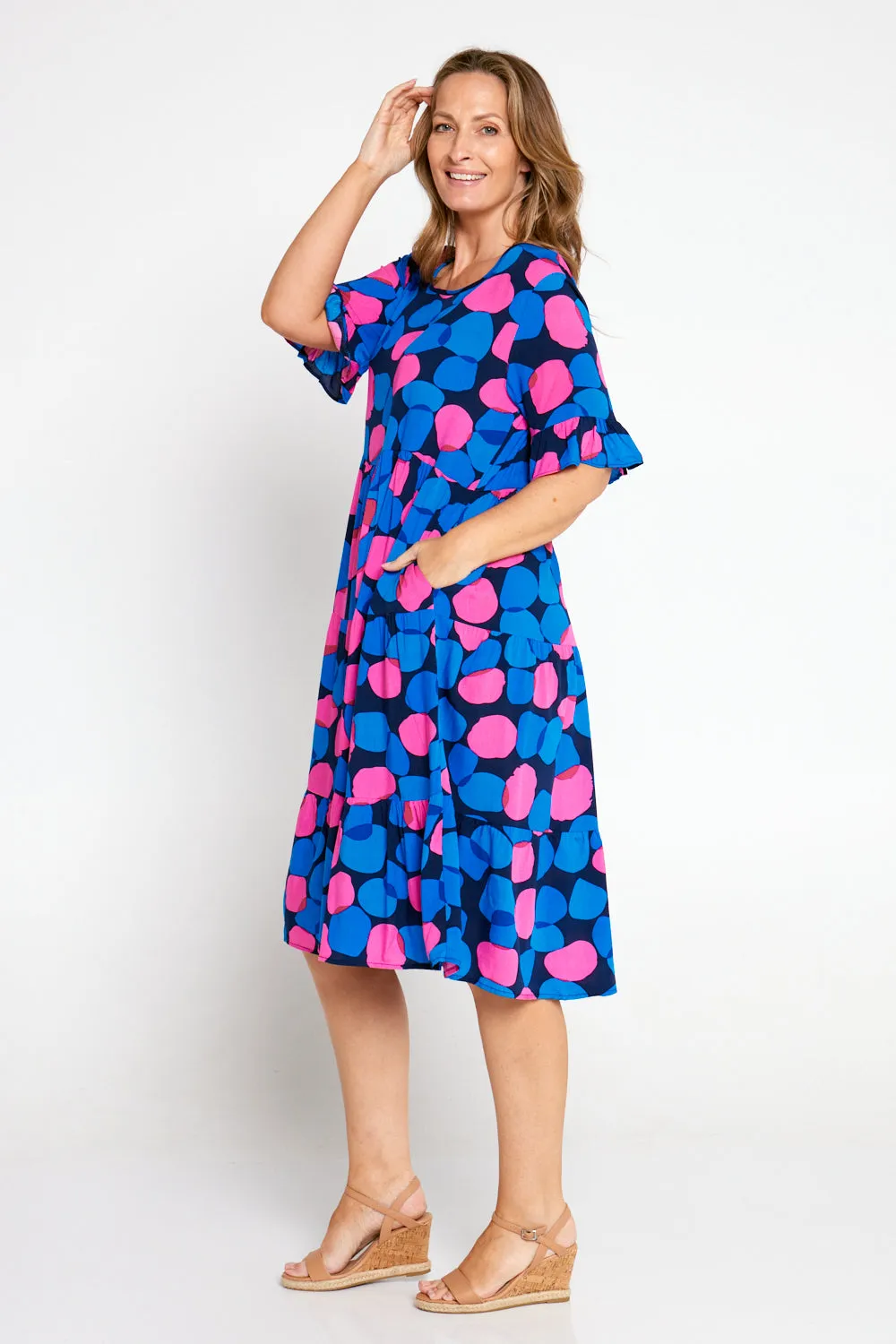 Jackson Dress - Pink/Cobalt Spot