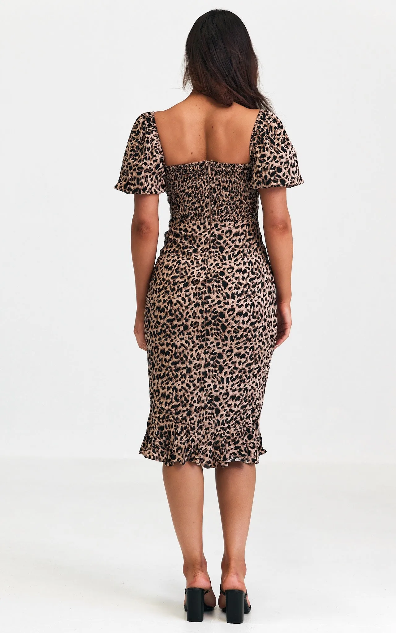 Jazel Midi Dress - Brown Leopard