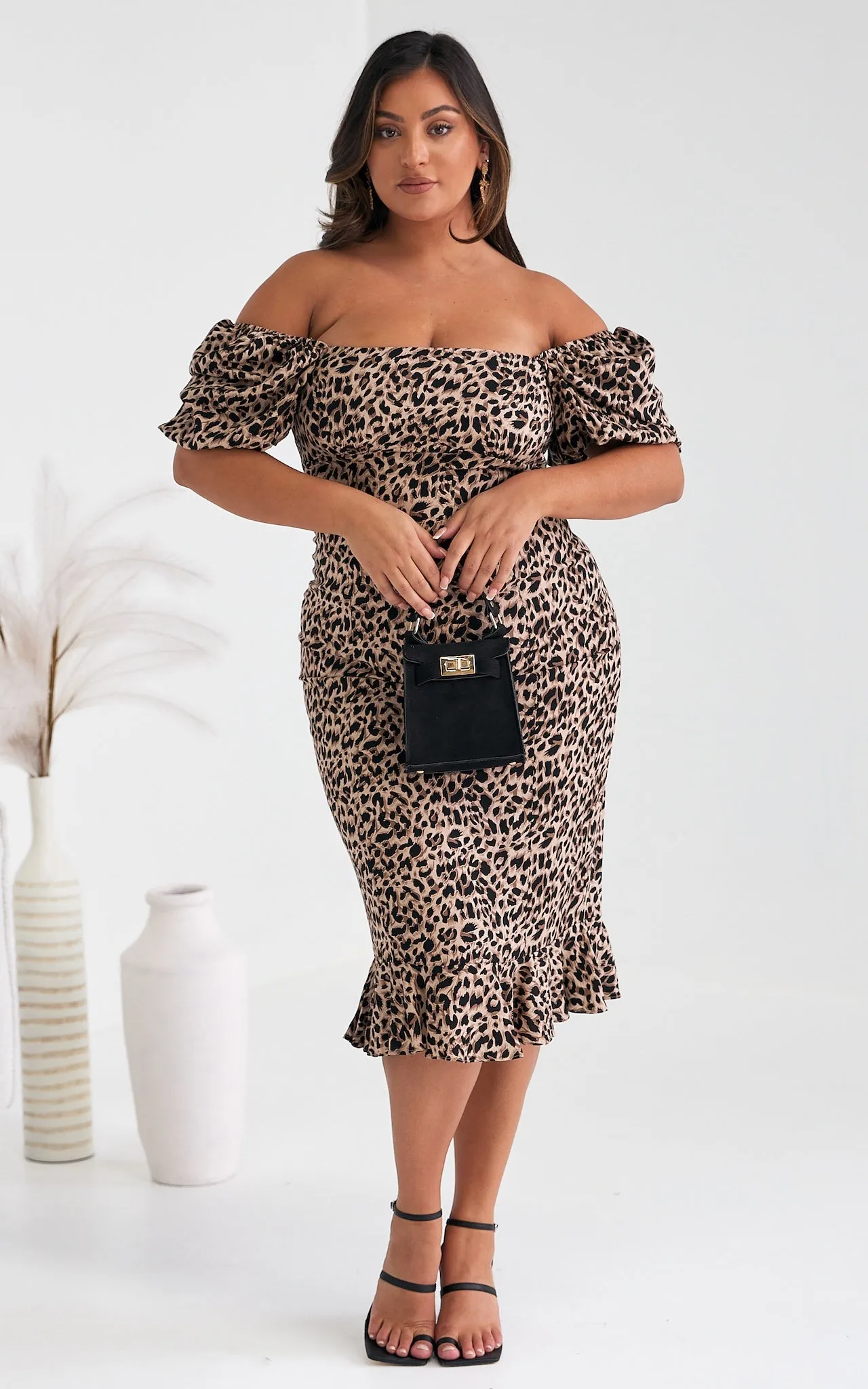 Jazel Midi Dress - Brown Leopard