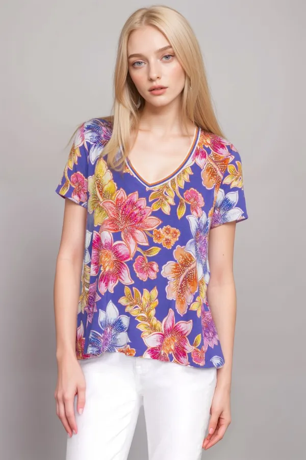 Johnny Was The Janie Favorite Short Sleeve V‑Neck Swing Tee T19124