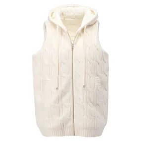 K Design Cable Knit Long Gilet Ecru