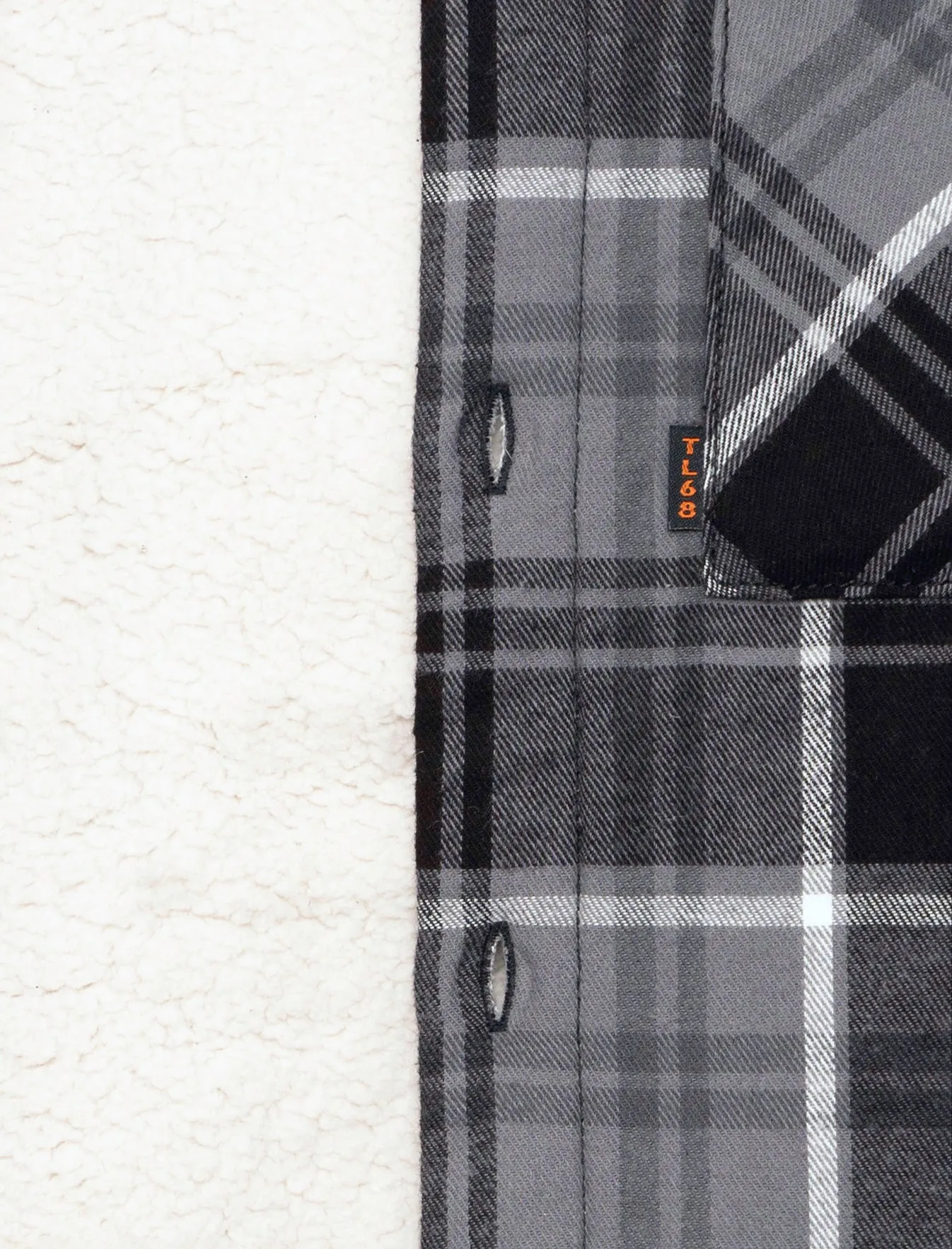 Kotka Borg Lined Cotton Flannel Checked Overshirt Jacket in Charcoal Check - Tokyo Laundry