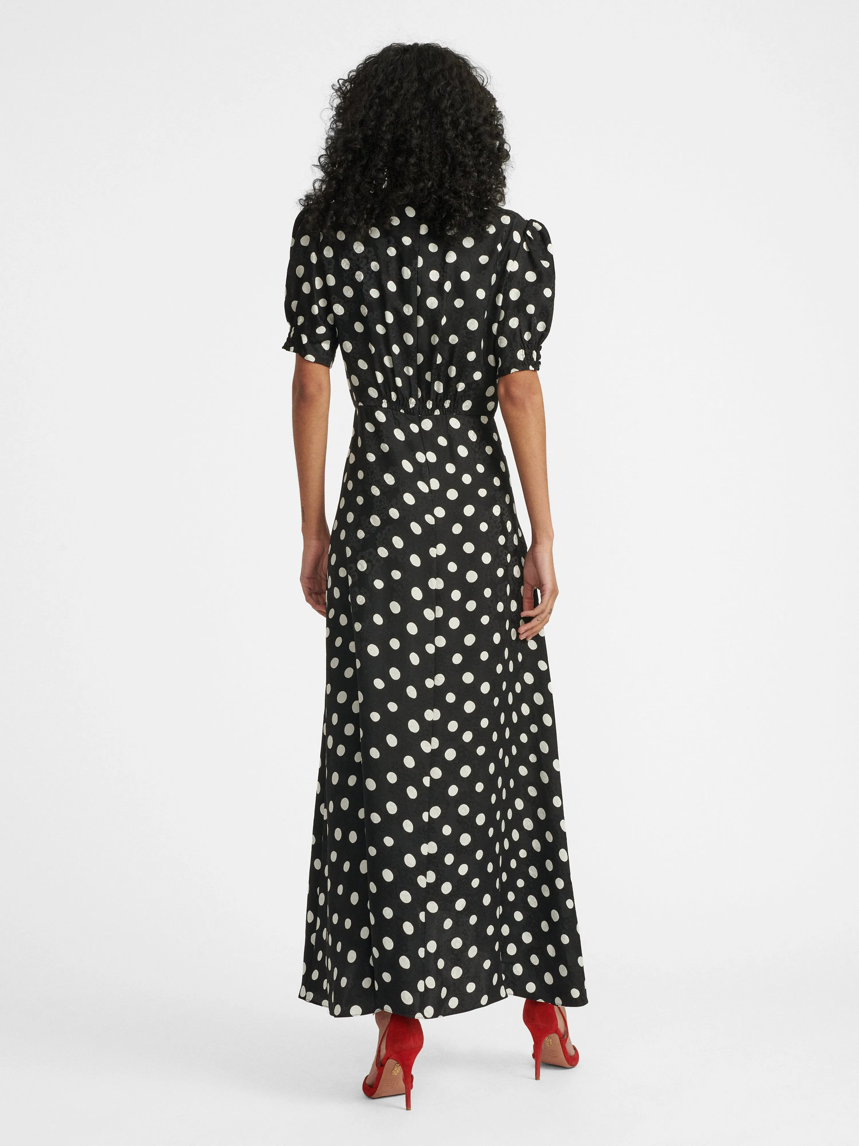 Lea Long Dress in Polka Dot Embroidered