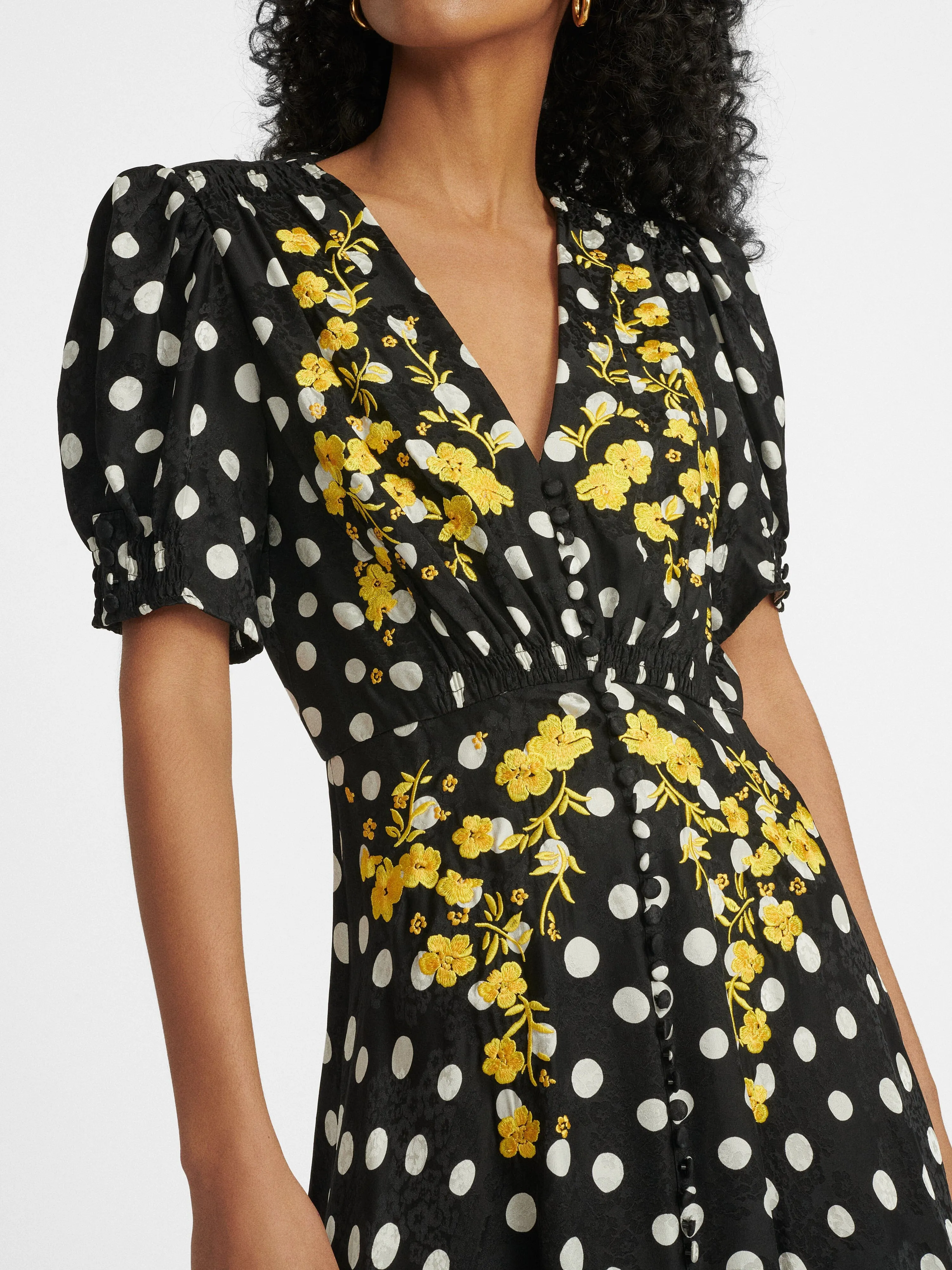 Lea Long Dress in Polka Dot Embroidered