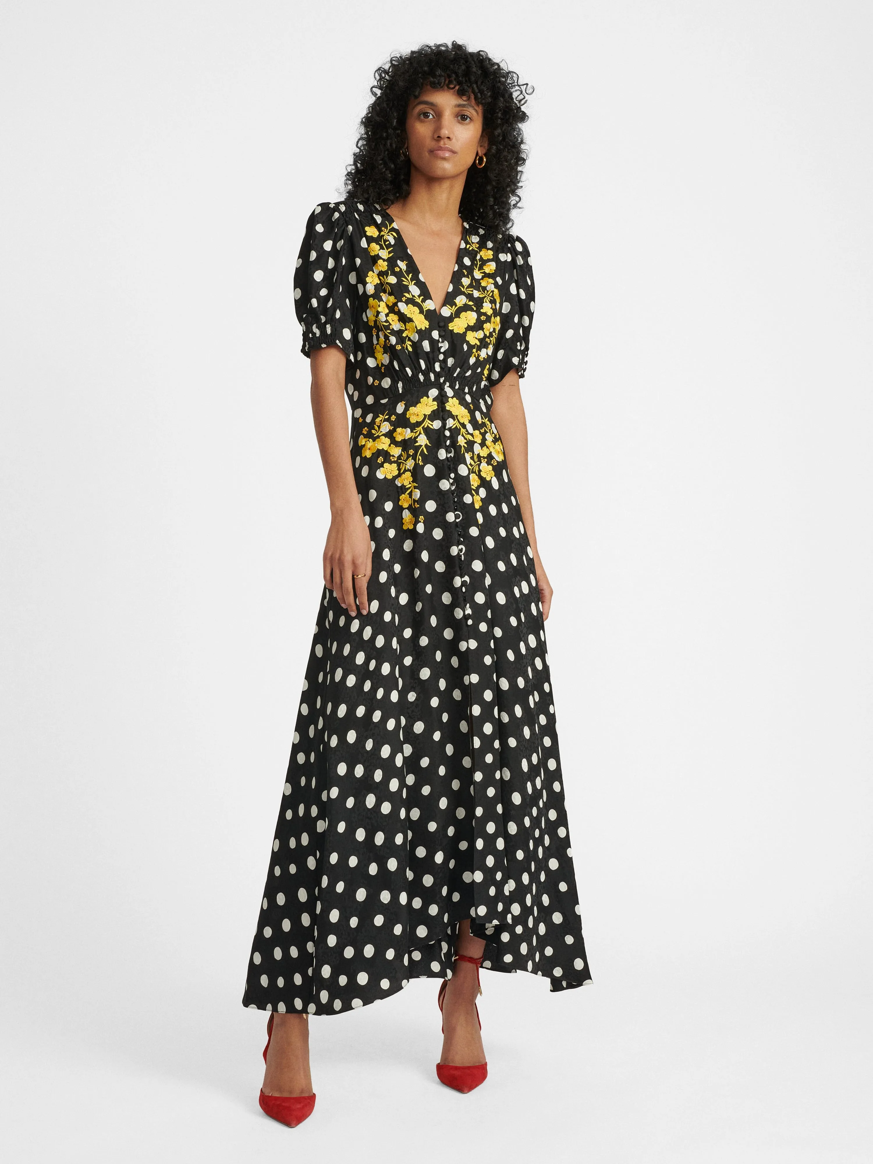 Lea Long Dress in Polka Dot Embroidered