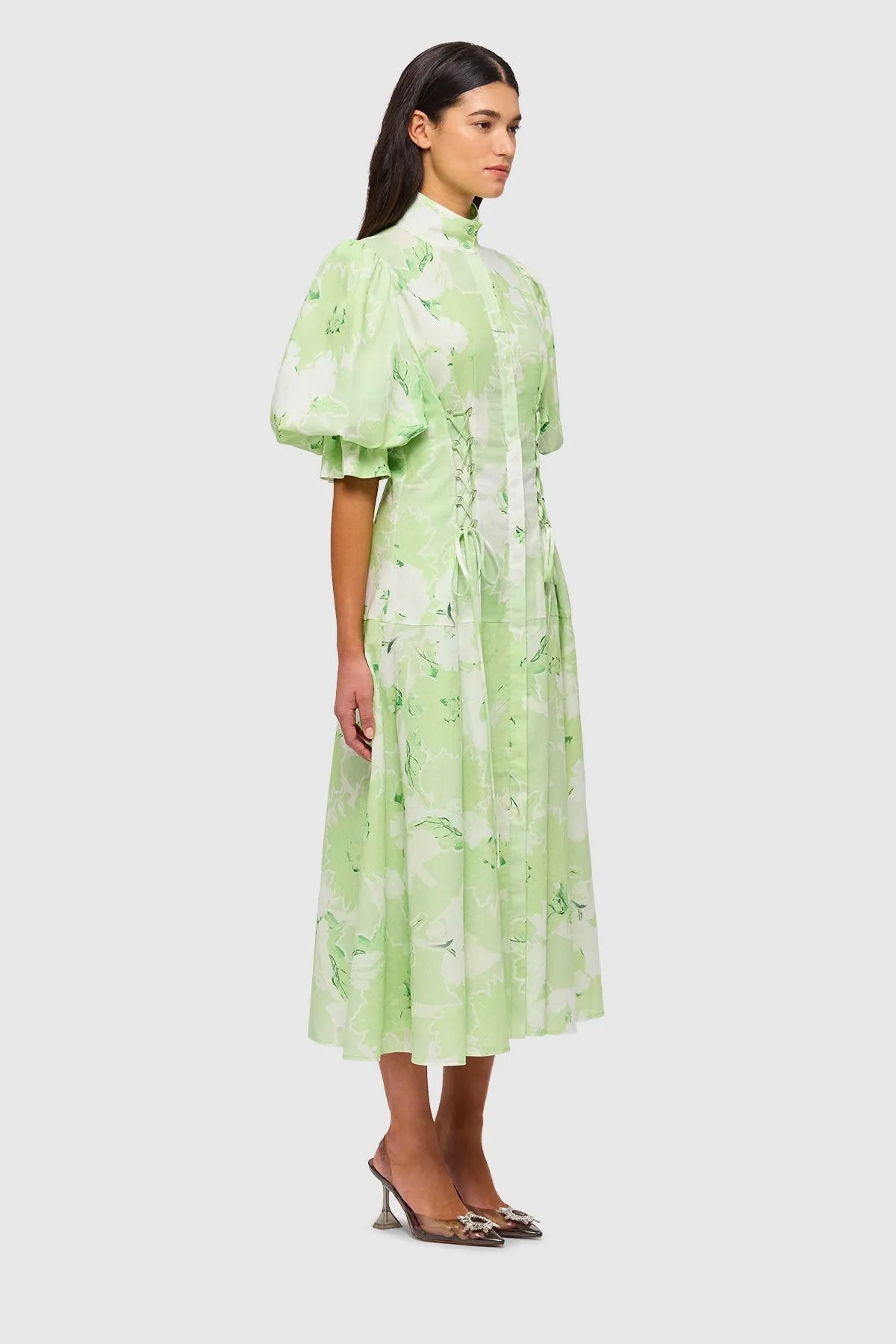 Leo Lin Anneke Drawstring Midi Dress - Jasmine Sage Print