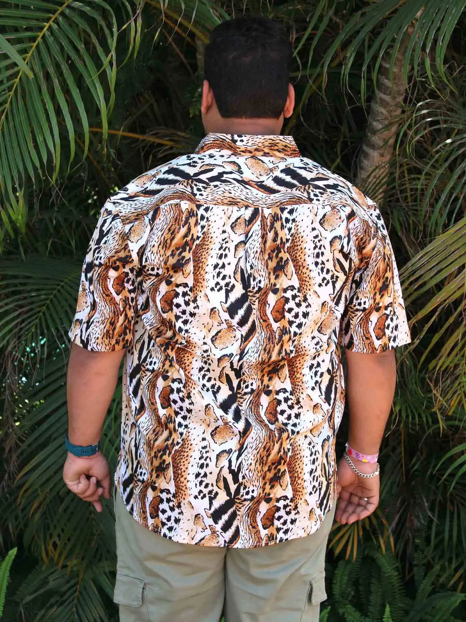 Leopard Digital Printed Half Shirt Men's Plus Size