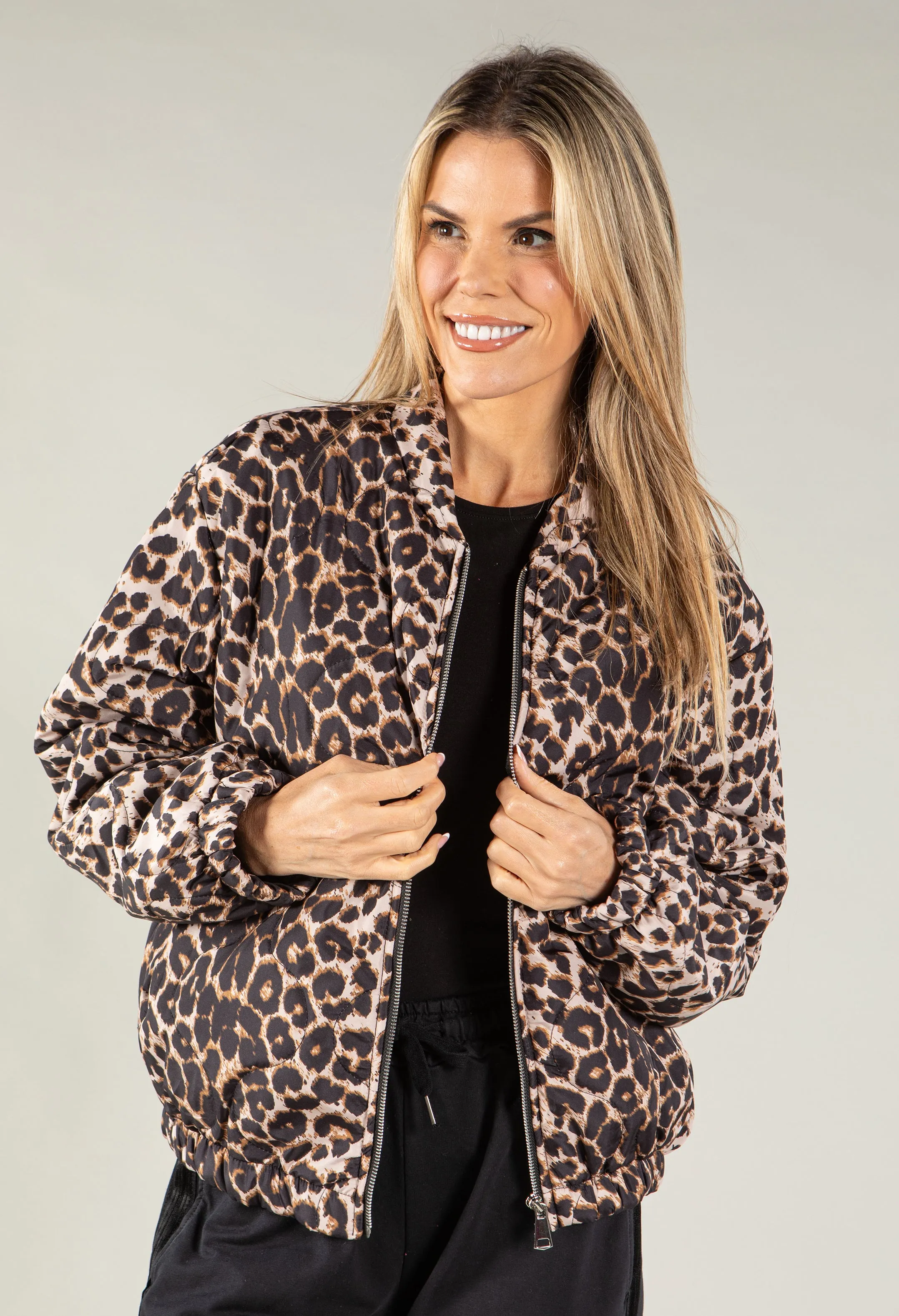 Leopard Print Cropped Quilted Jacket