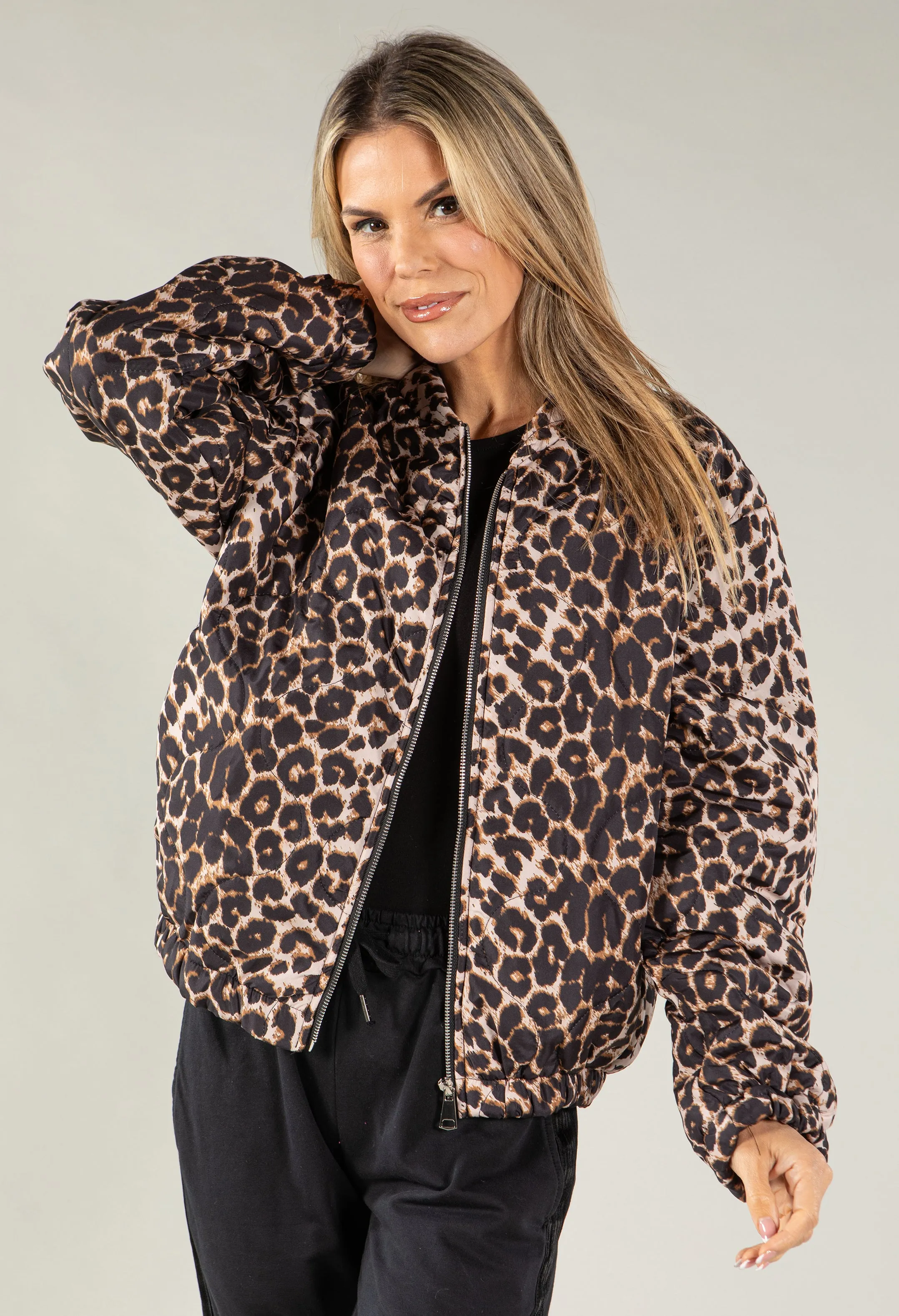 Leopard Print Cropped Quilted Jacket