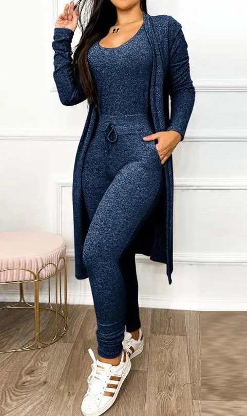 Light Blue 2 Piece Duster & Drawstring Catsuit Jumpsuit Set