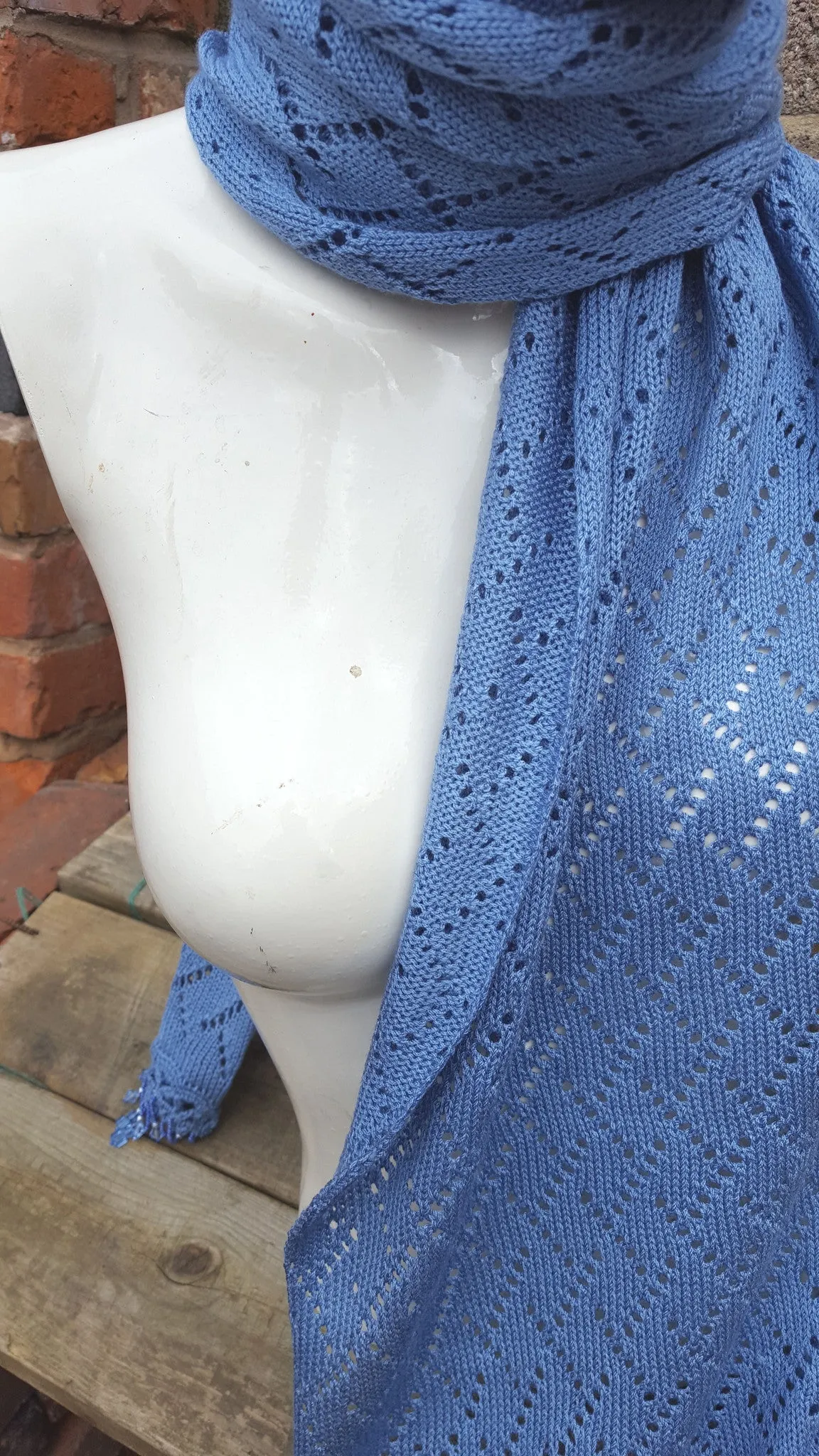 Light Denim Blue Pashmina, shawl with crochet and beaded detail