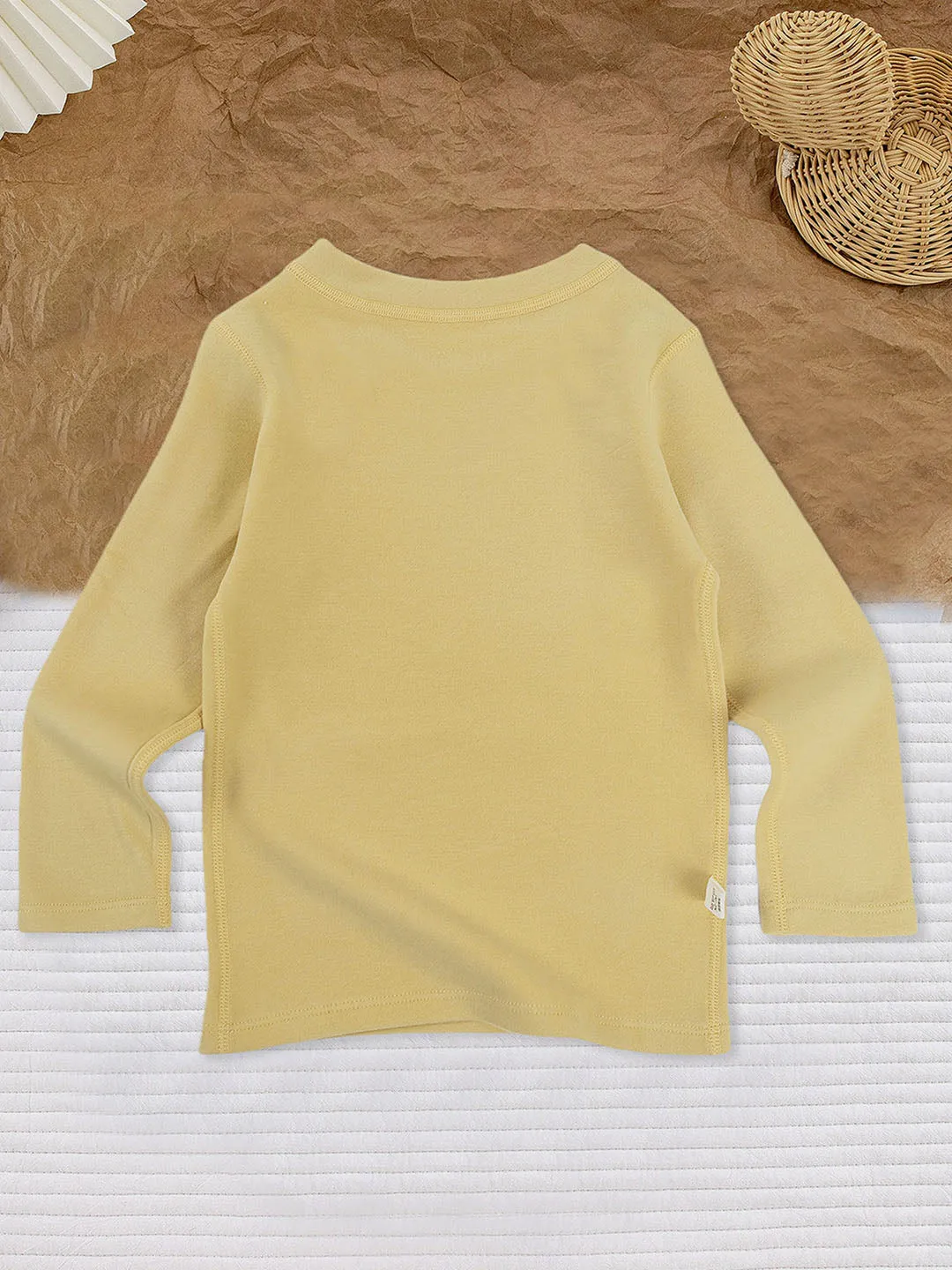 Little Surprise Box LSB Mustard Round Neck Upper & Lower Body Thermal Winter Warmers For Kids-Set Of 2 Pcs