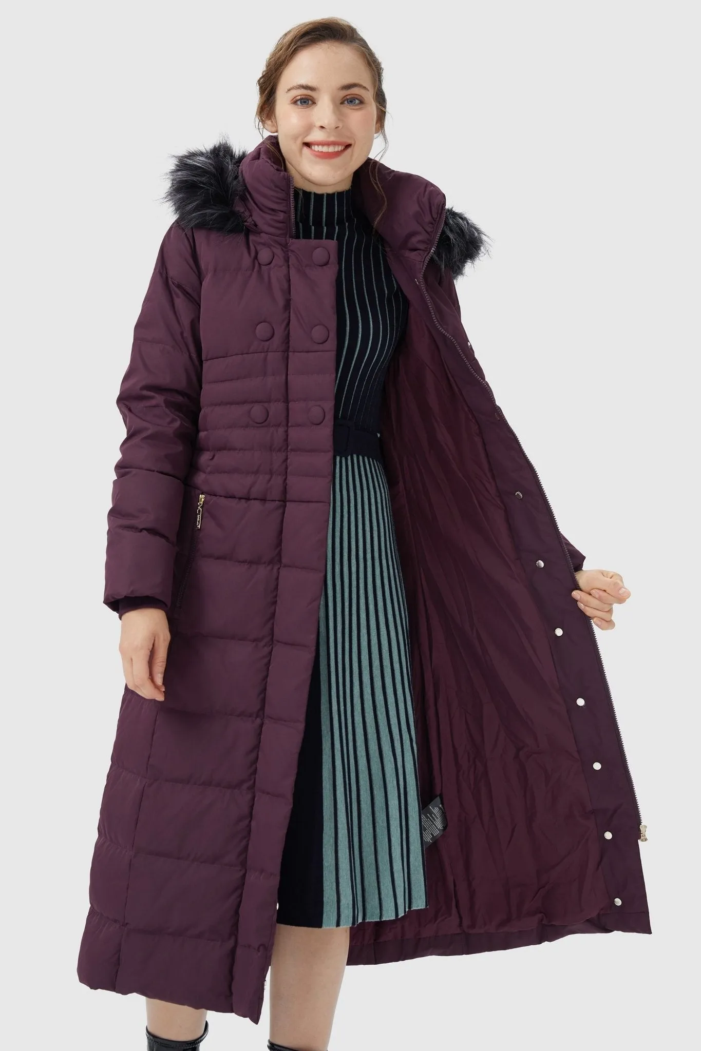 Long Puffer Coat with Hood Fur