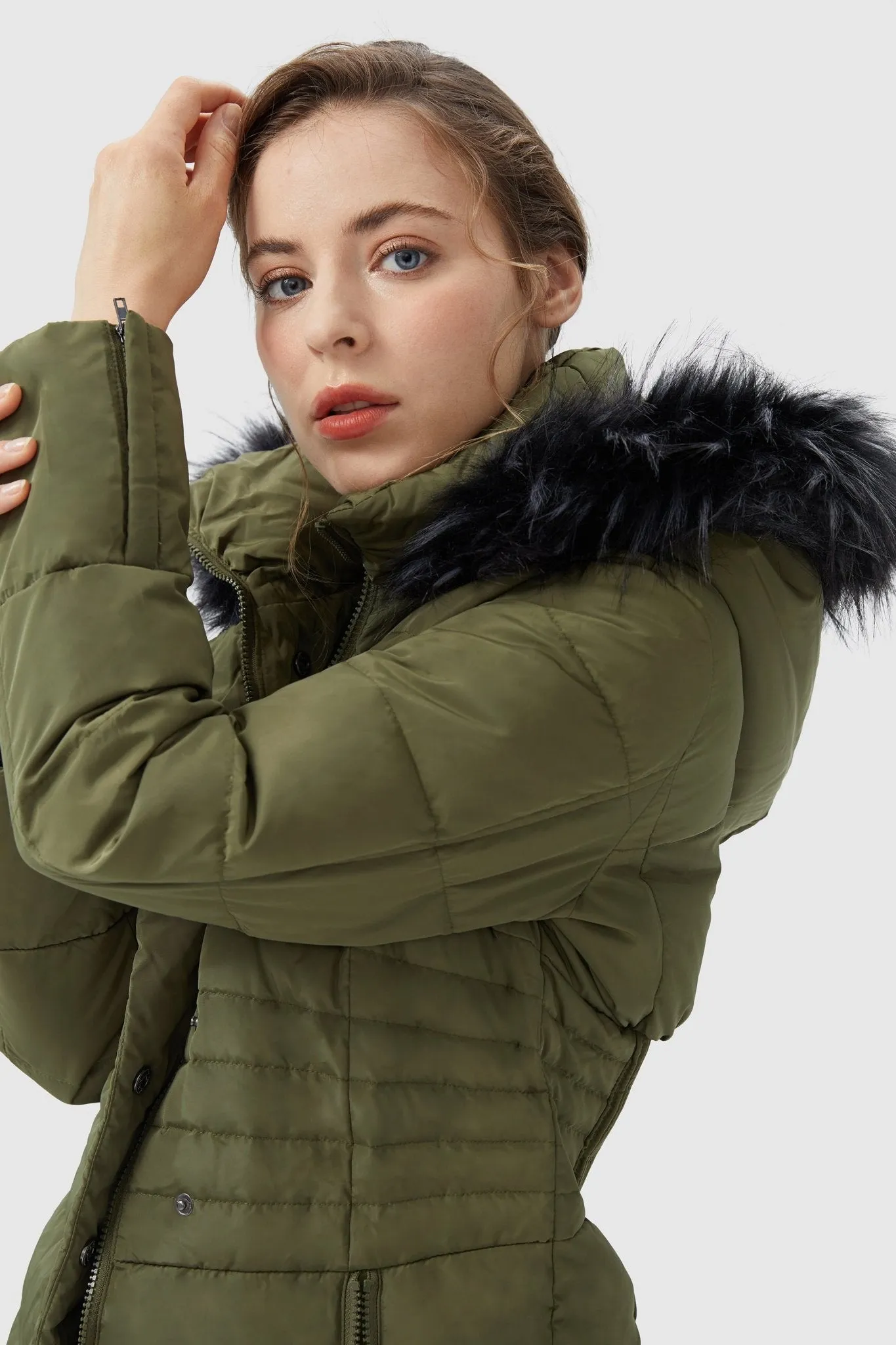 Long Puffer Coat with Hood Fur