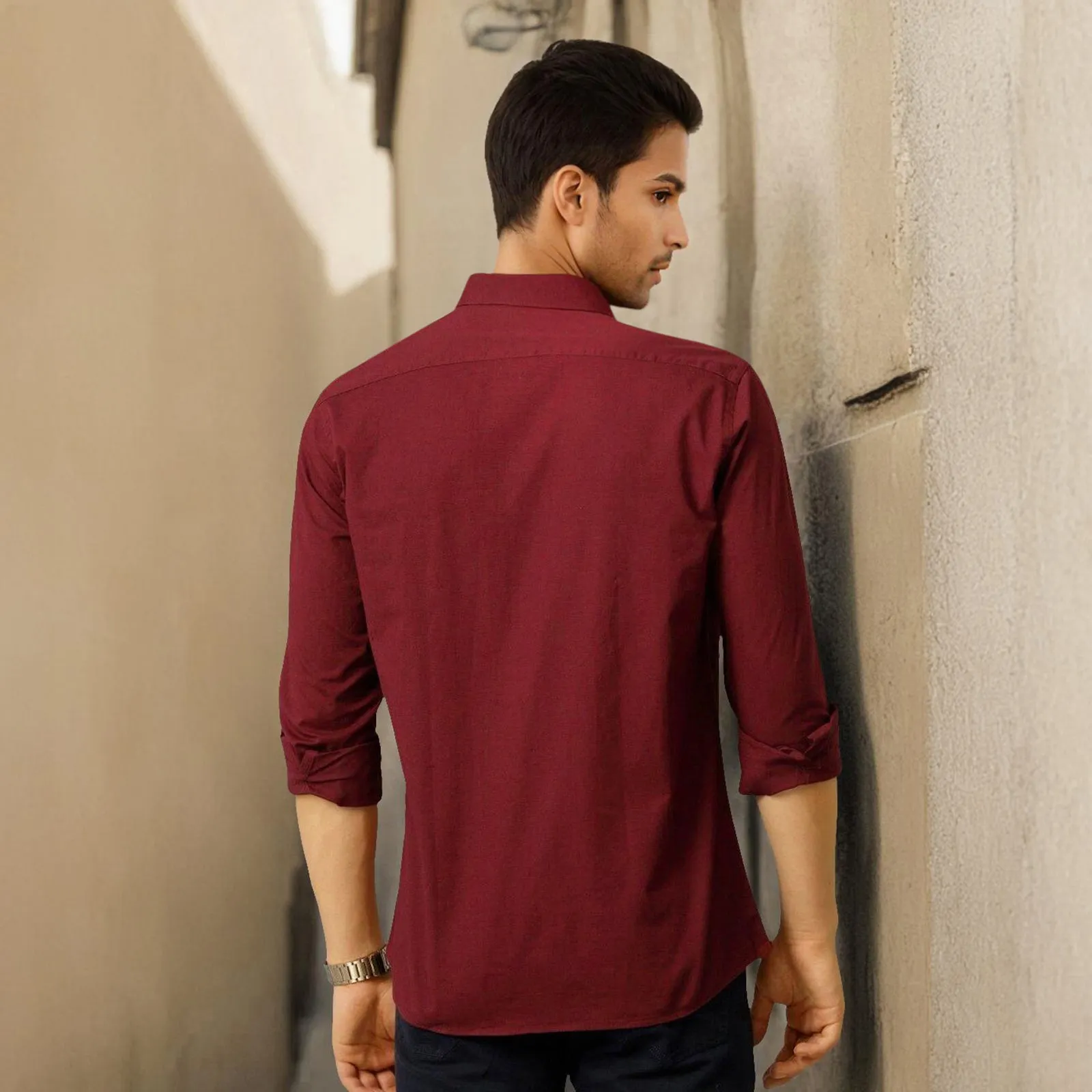 Maroon Solid Linen Cotton Shirt for Men