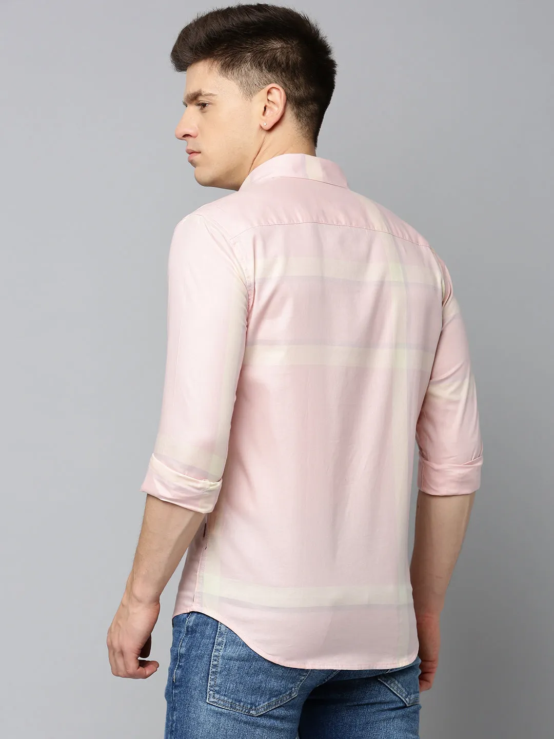 Men Peach Checked Casual Shirt