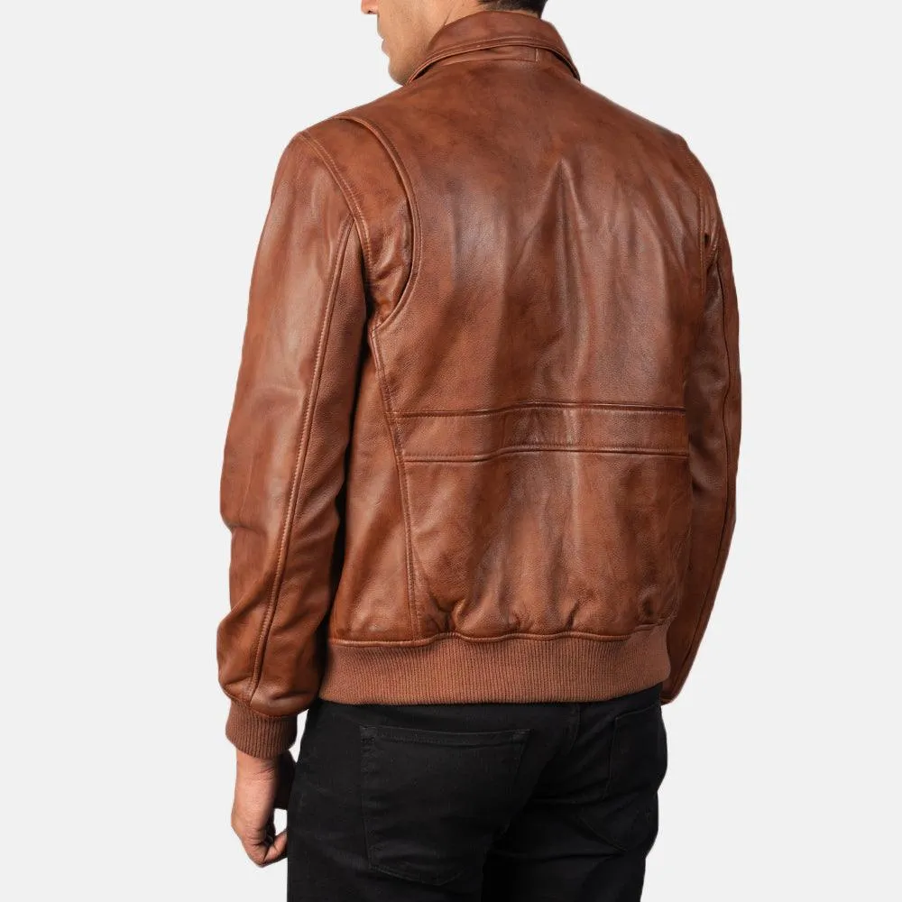 Mens Coffman Olive Brown Leather Bomber Jacket