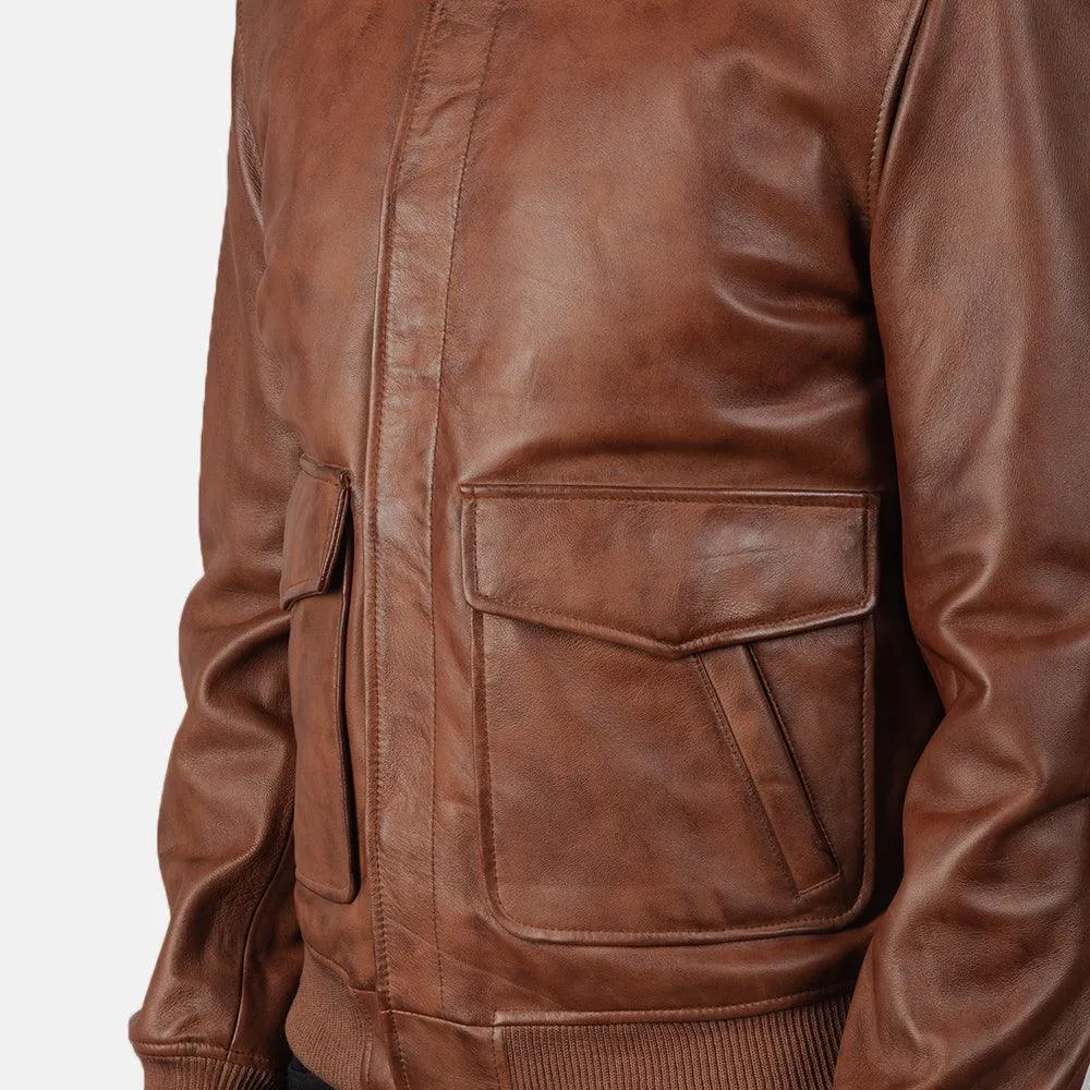 Mens Coffman Olive Brown Leather Bomber Jacket