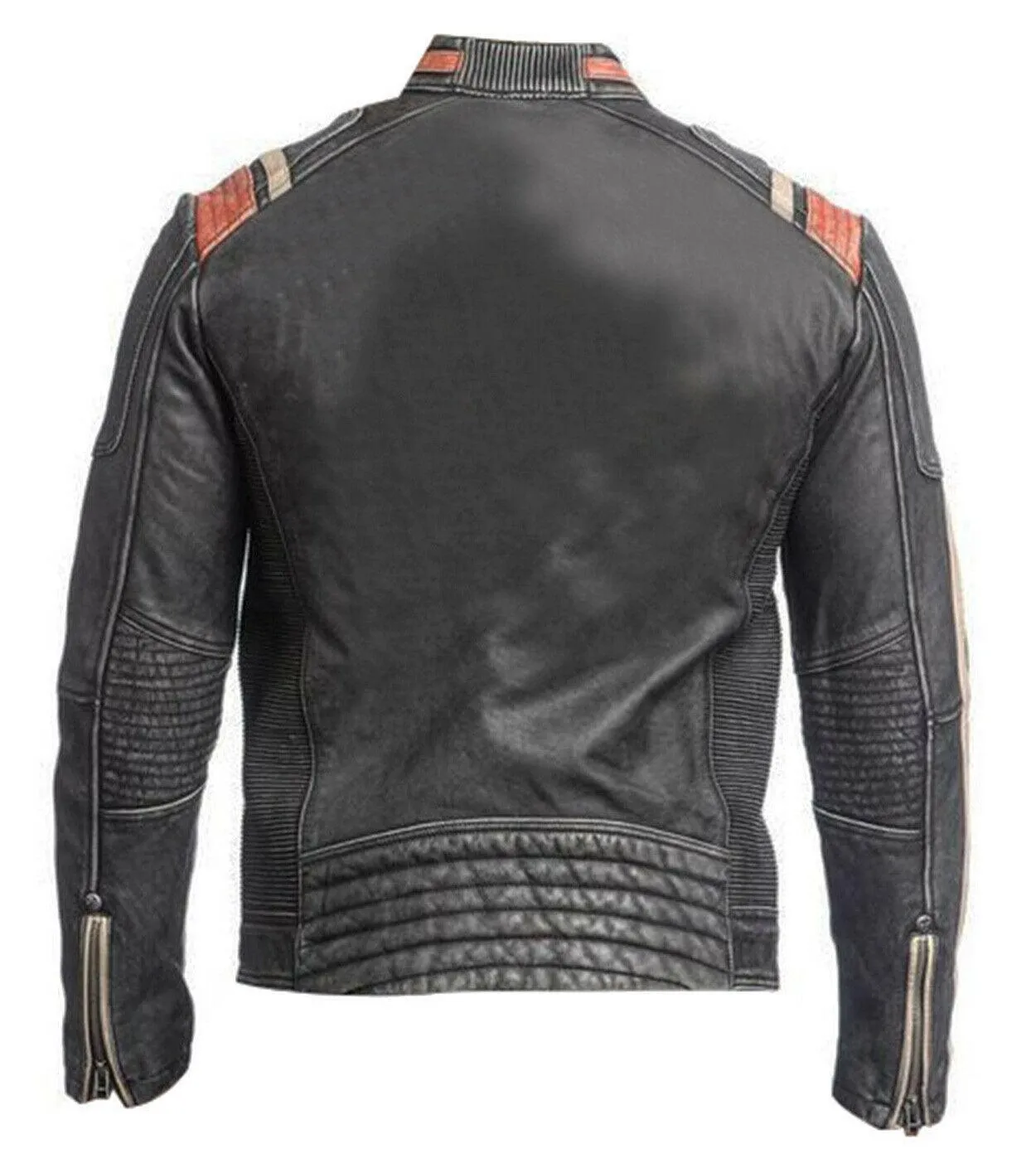 Men's Retro Cafe Racer Biker Vintage Motorcycle Distressed Moto Leather Jacket