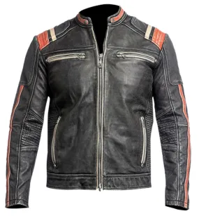 Men's Retro Cafe Racer Biker Vintage Motorcycle Distressed Moto Leather Jacket