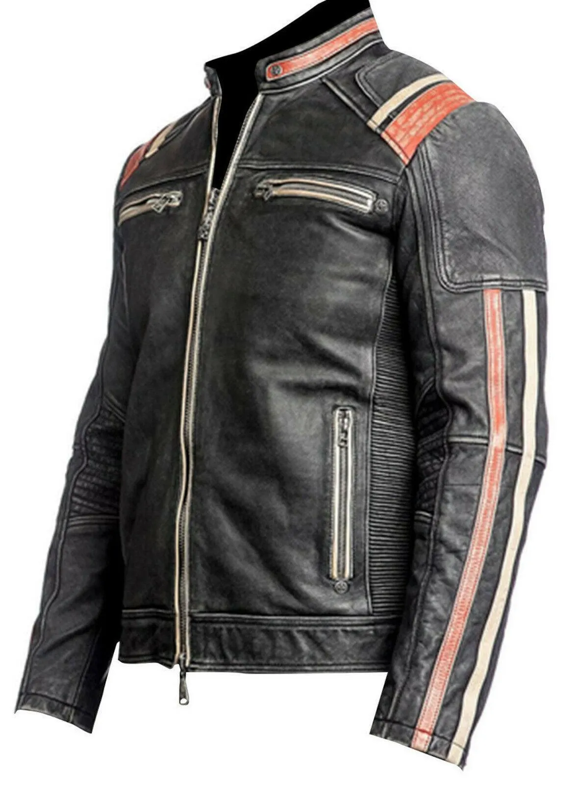 Men's Retro Cafe Racer Biker Vintage Motorcycle Distressed Moto Leather Jacket