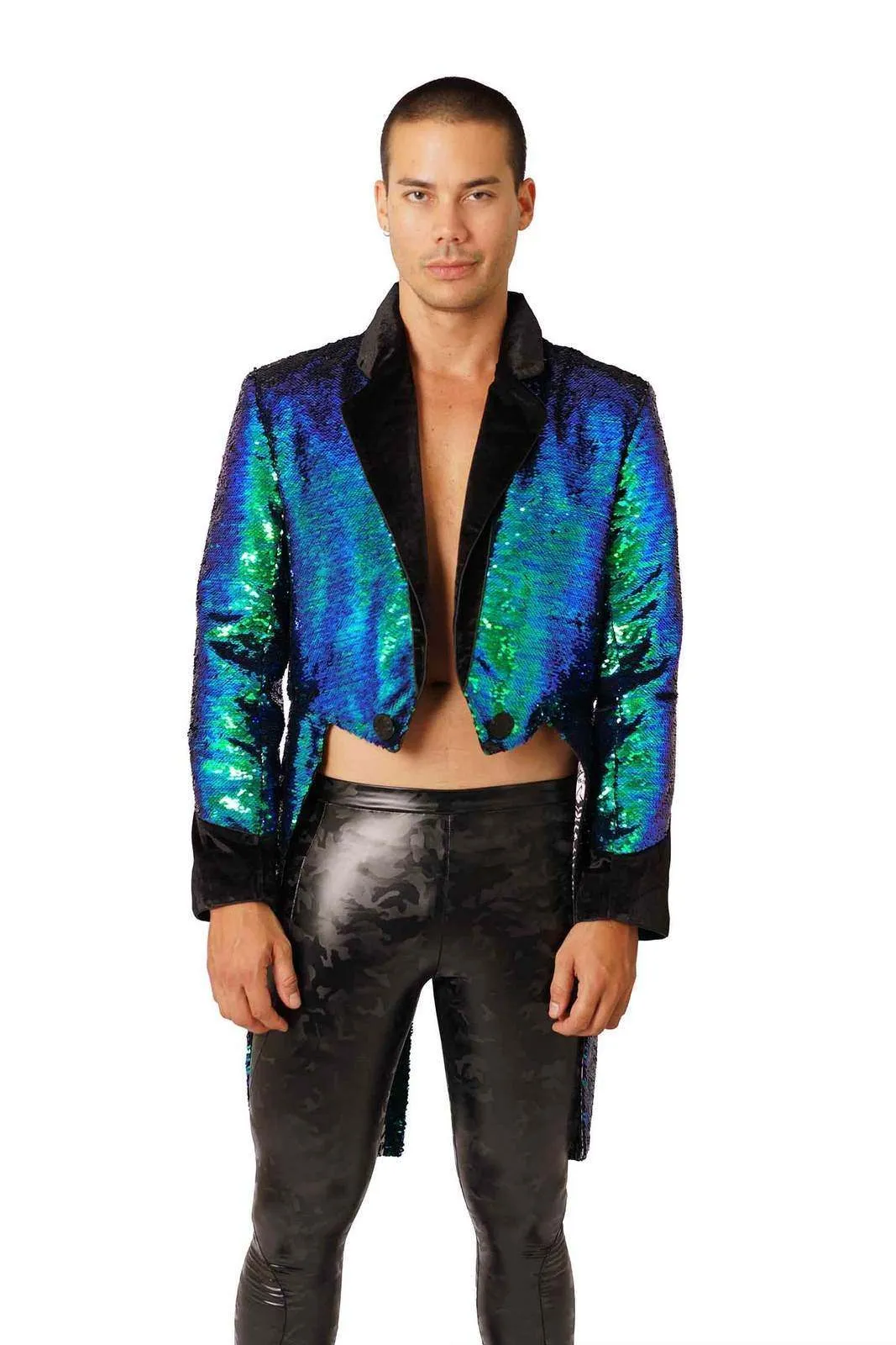 Mens Sequin Tailcoat - Green & Black