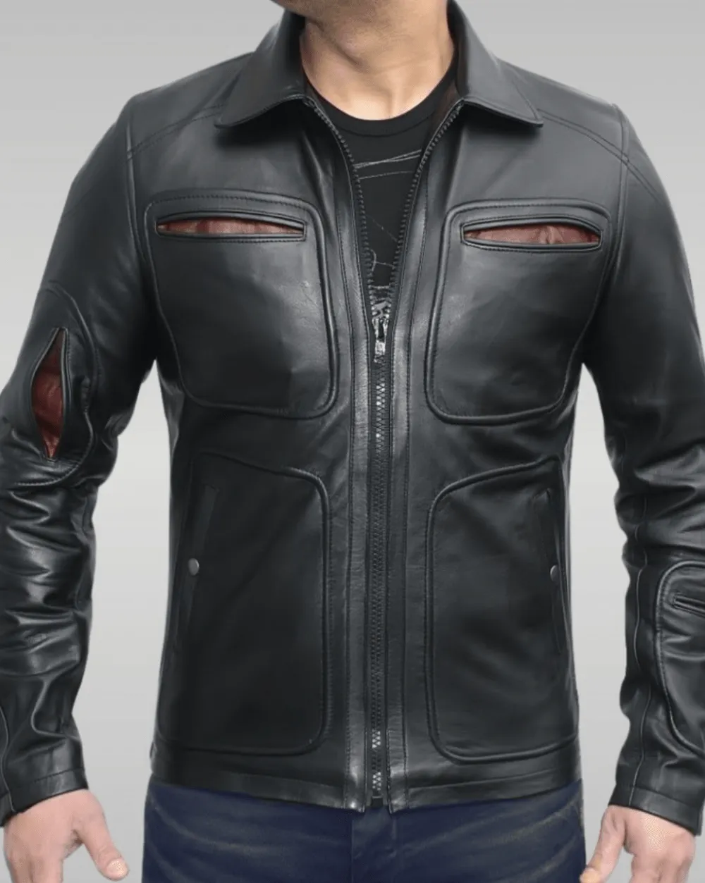 Mens Slim Fit Black Biker Leather Jacket