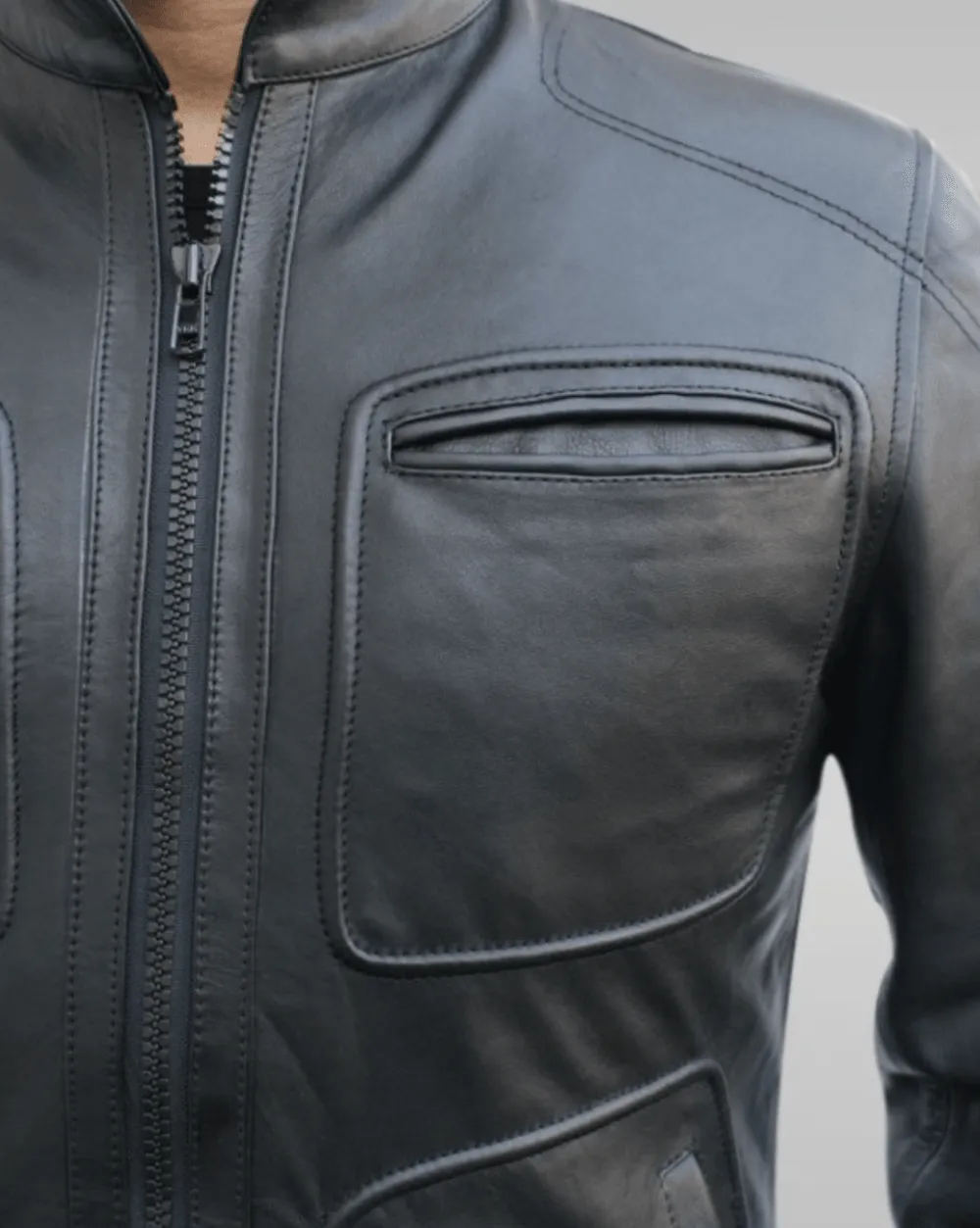 Mens Slim Fit Black Biker Leather Jacket