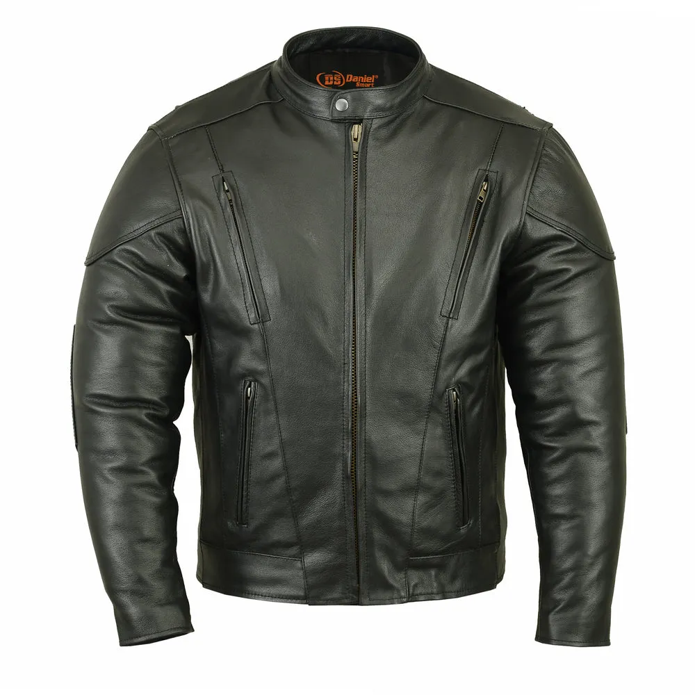 Men's Vented Club Leather Jacket with Plain Sides