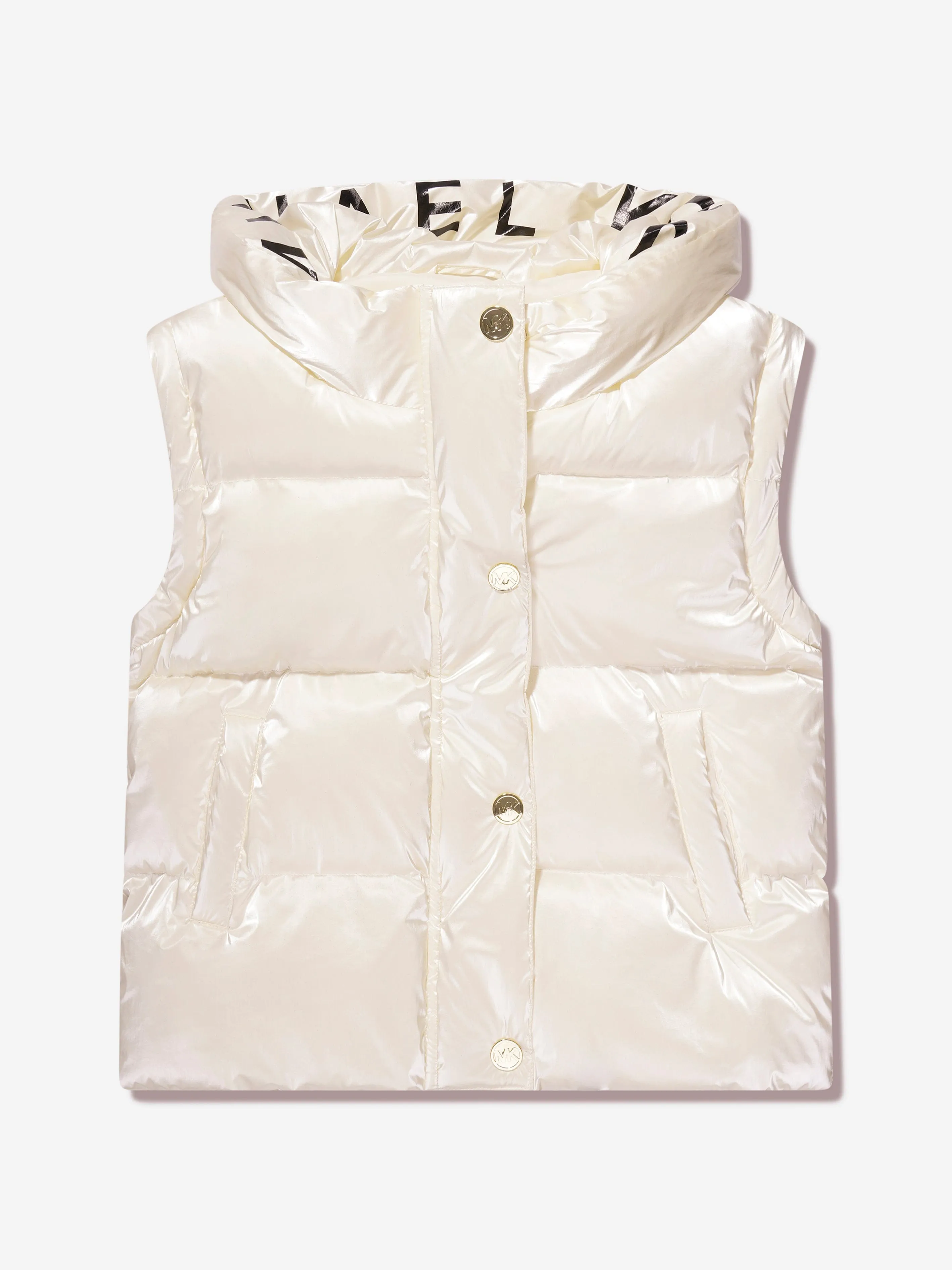 Michael Kors Girls Puffer Jacket With Detachable Sleeves in Cream