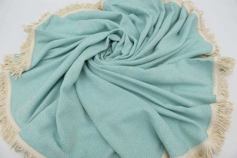 Mint Green 100% Cotton Round Beach Towel