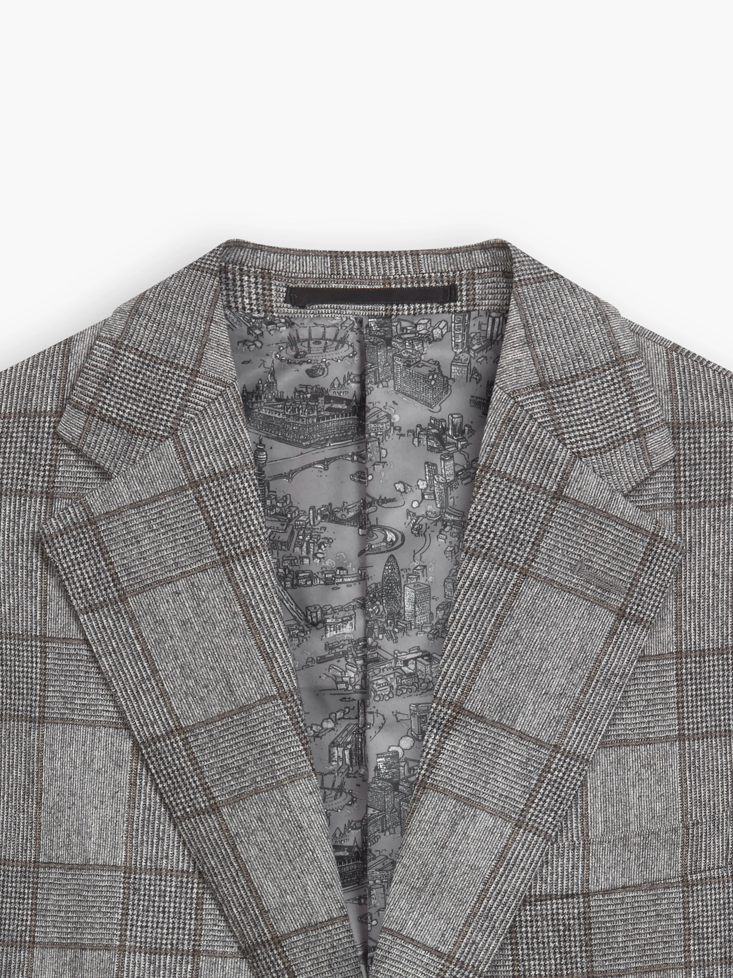 Moore Slim Fit Grey and Brown Check Jacket