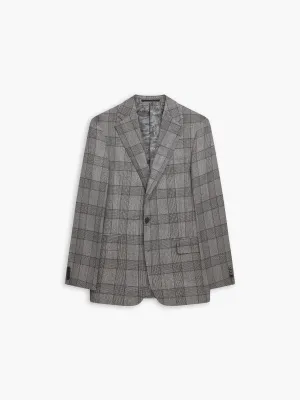 Moore Slim Fit Grey and Brown Check Jacket